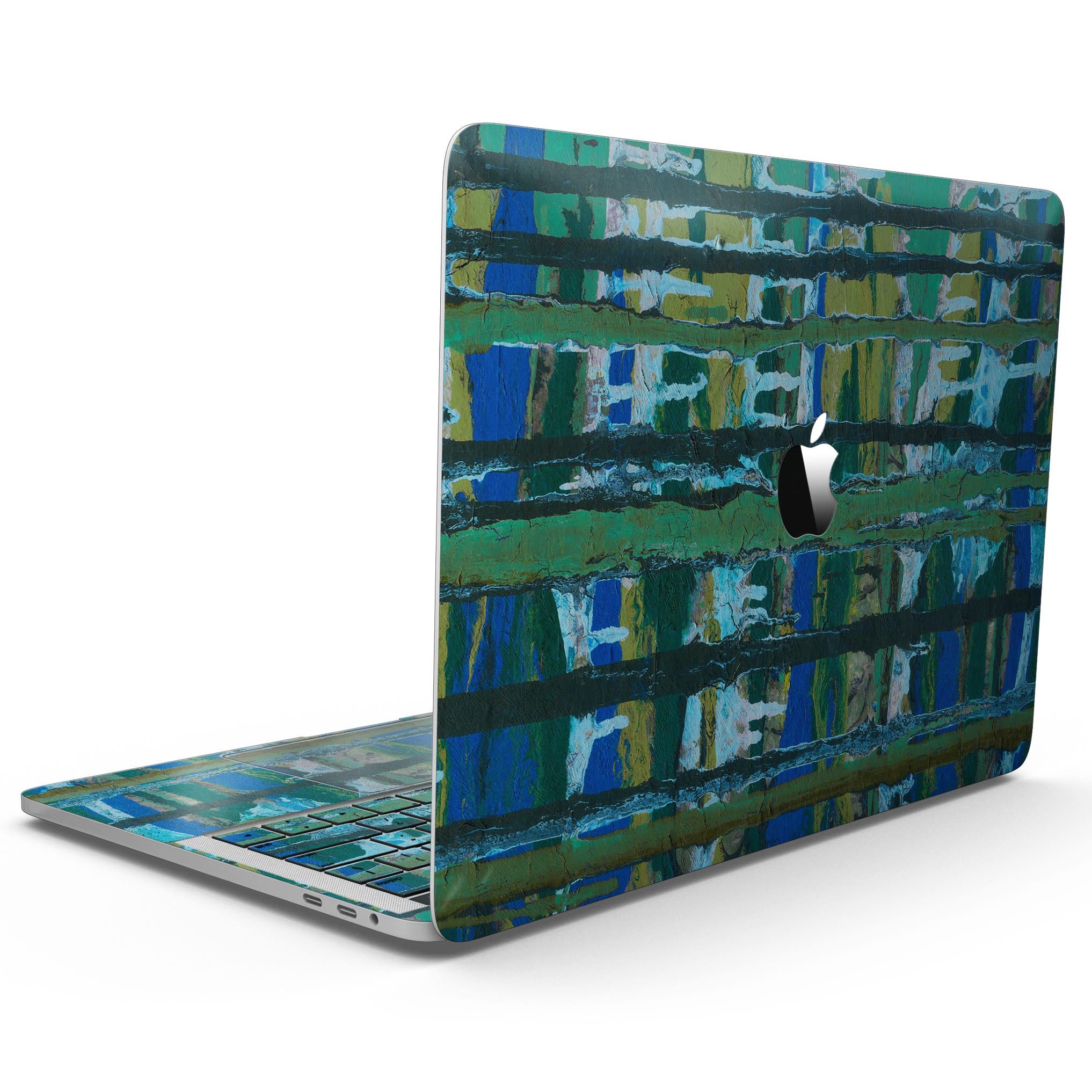 Abstract Green Plaid Paint Skin Kit for MacBook Pro, showcasing a stylish design that protects the device.