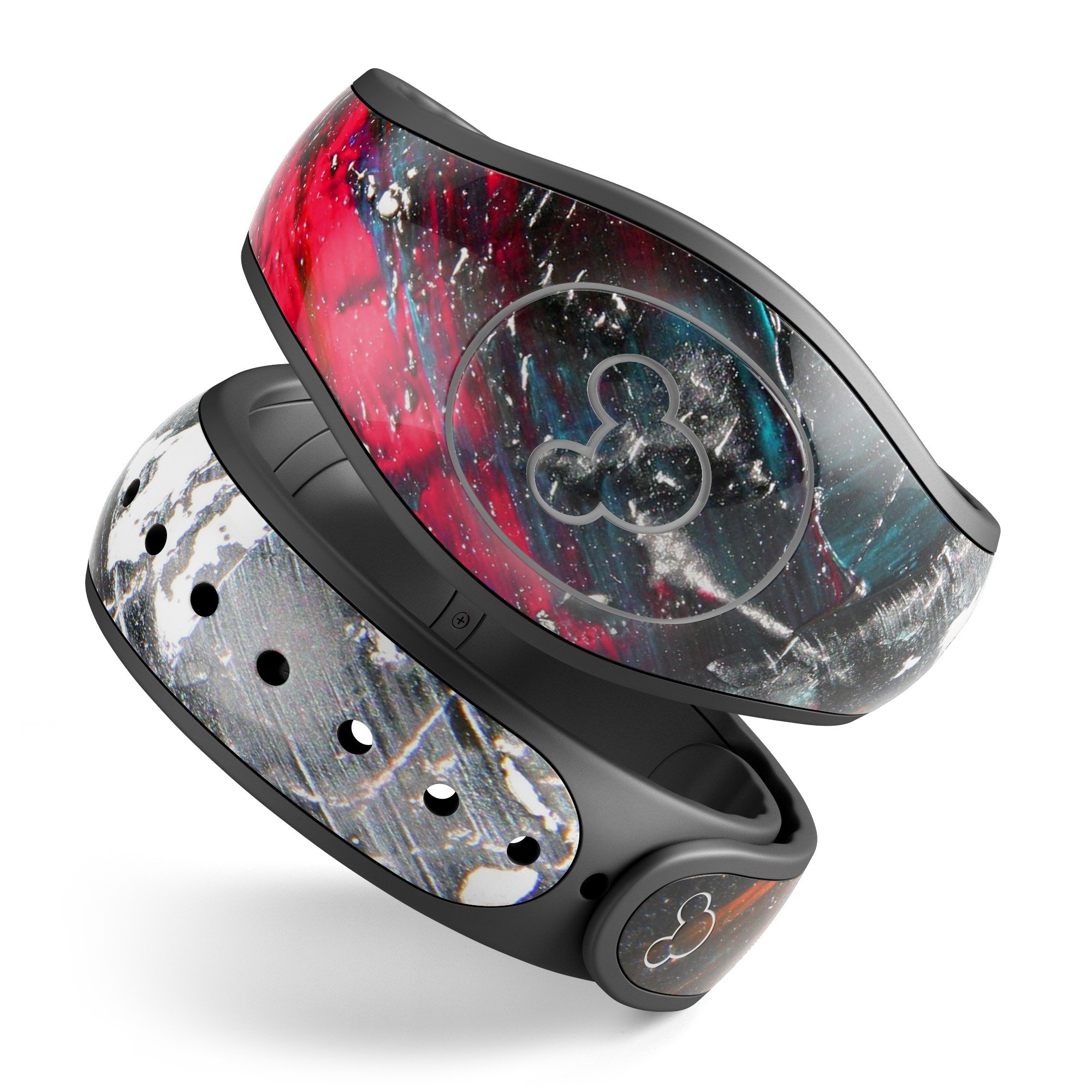 Abstract Grungy Oil Mess decal skin wrap kit for Disney Magic Band, showcasing vibrant colors and unique design.