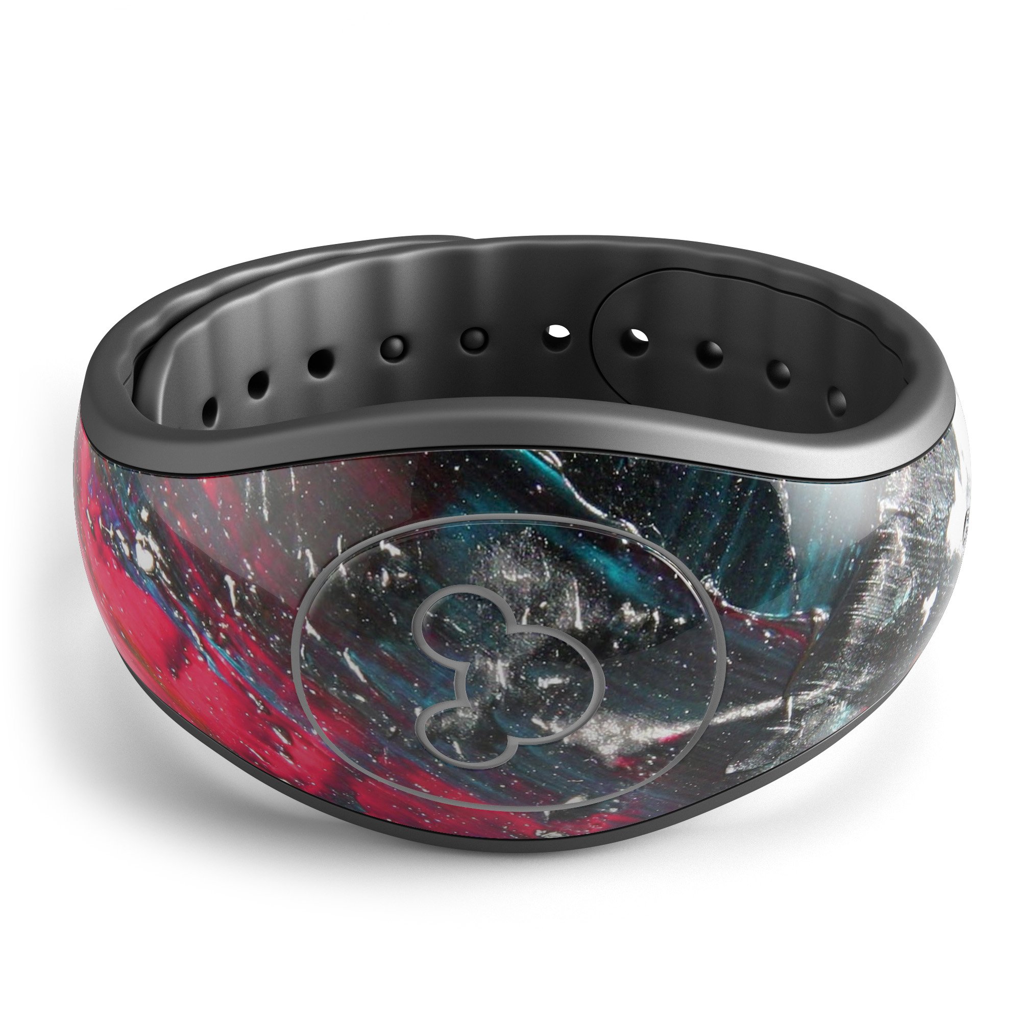 Abstract Grungy Oil Mess decal skin wrap kit for Disney Magic Band, showcasing vibrant colors and unique design.