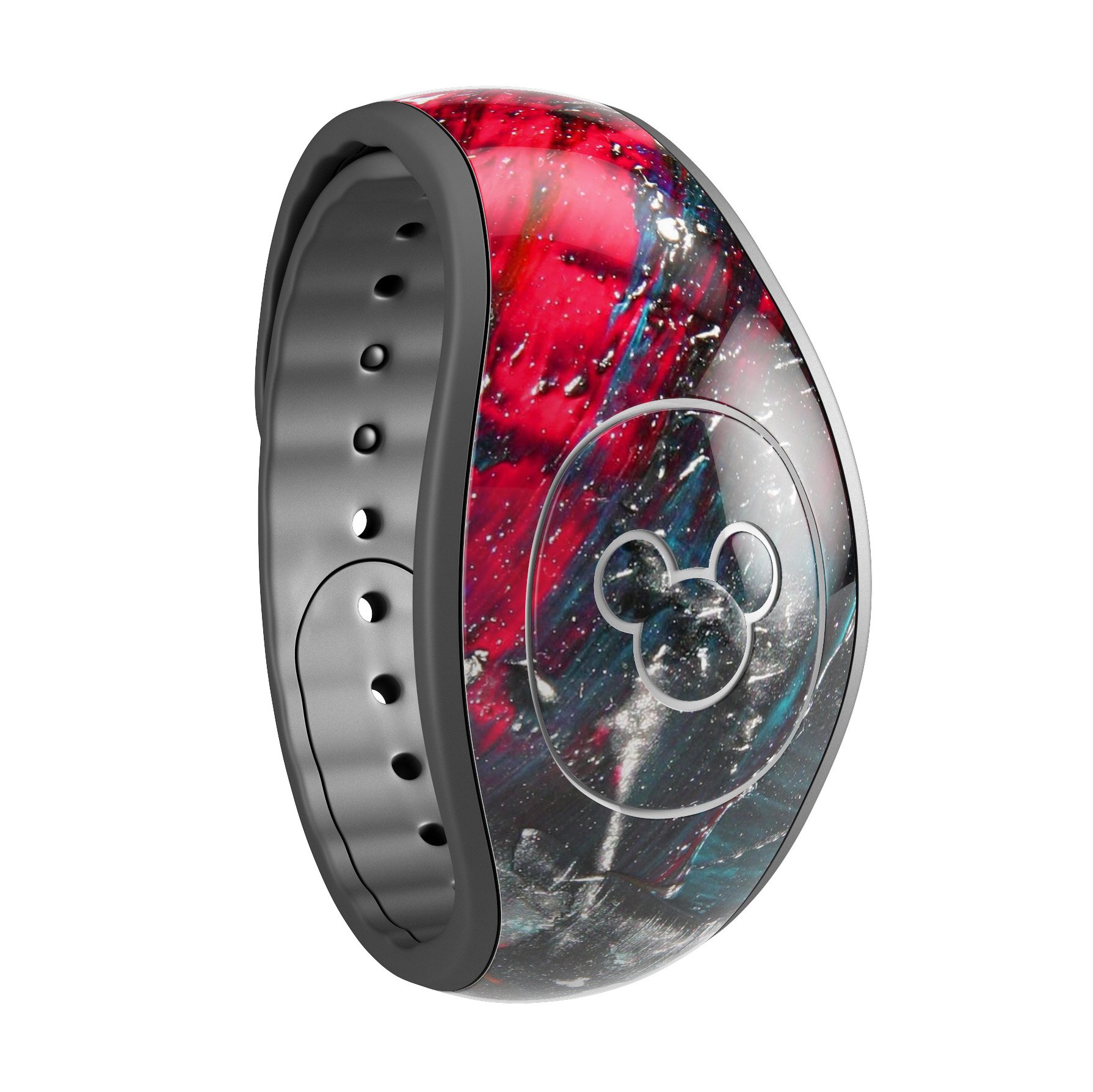 Abstract Grungy Oil Mess decal skin wrap kit for Disney Magic Band, showcasing vibrant colors and unique design.