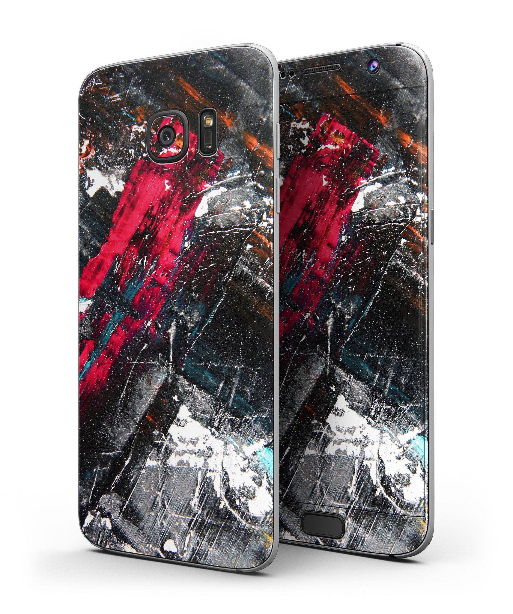 Abstract Grungy Oil Mess skin kit for Samsung Galaxy S7/S7 Edge, showcasing vibrant colors and unique design.