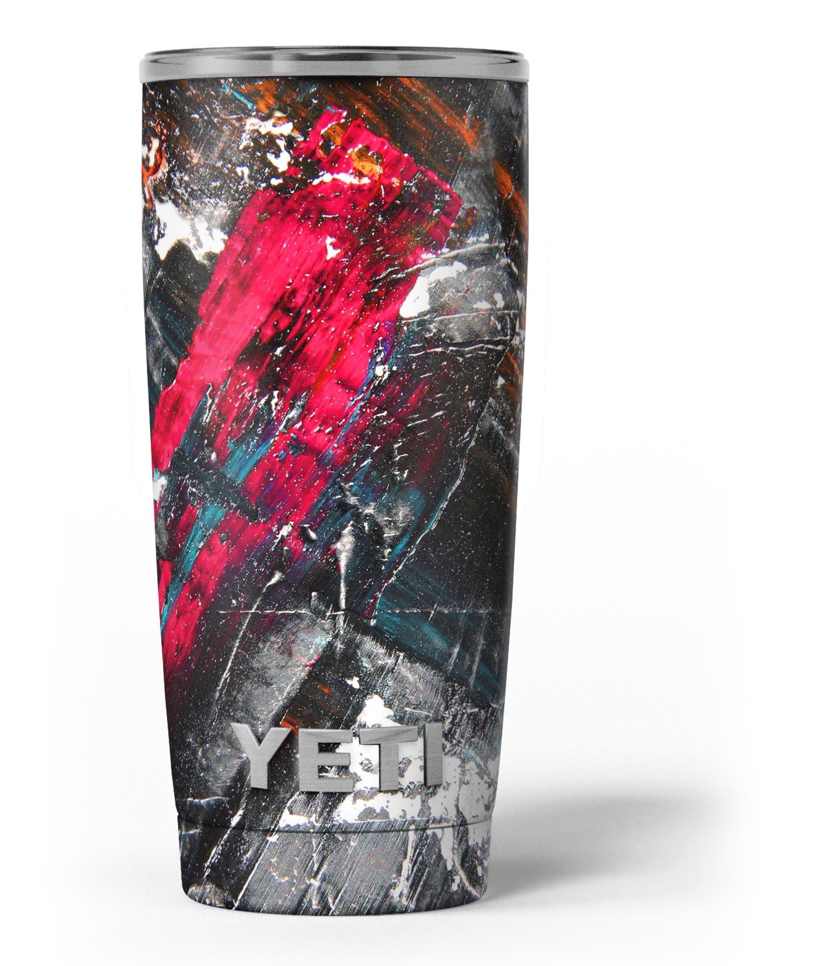 Abstract Grungy Oil Mess skin decal vinyl wrap kit for Yeti Coolers, showcasing vibrant colors and unique design.