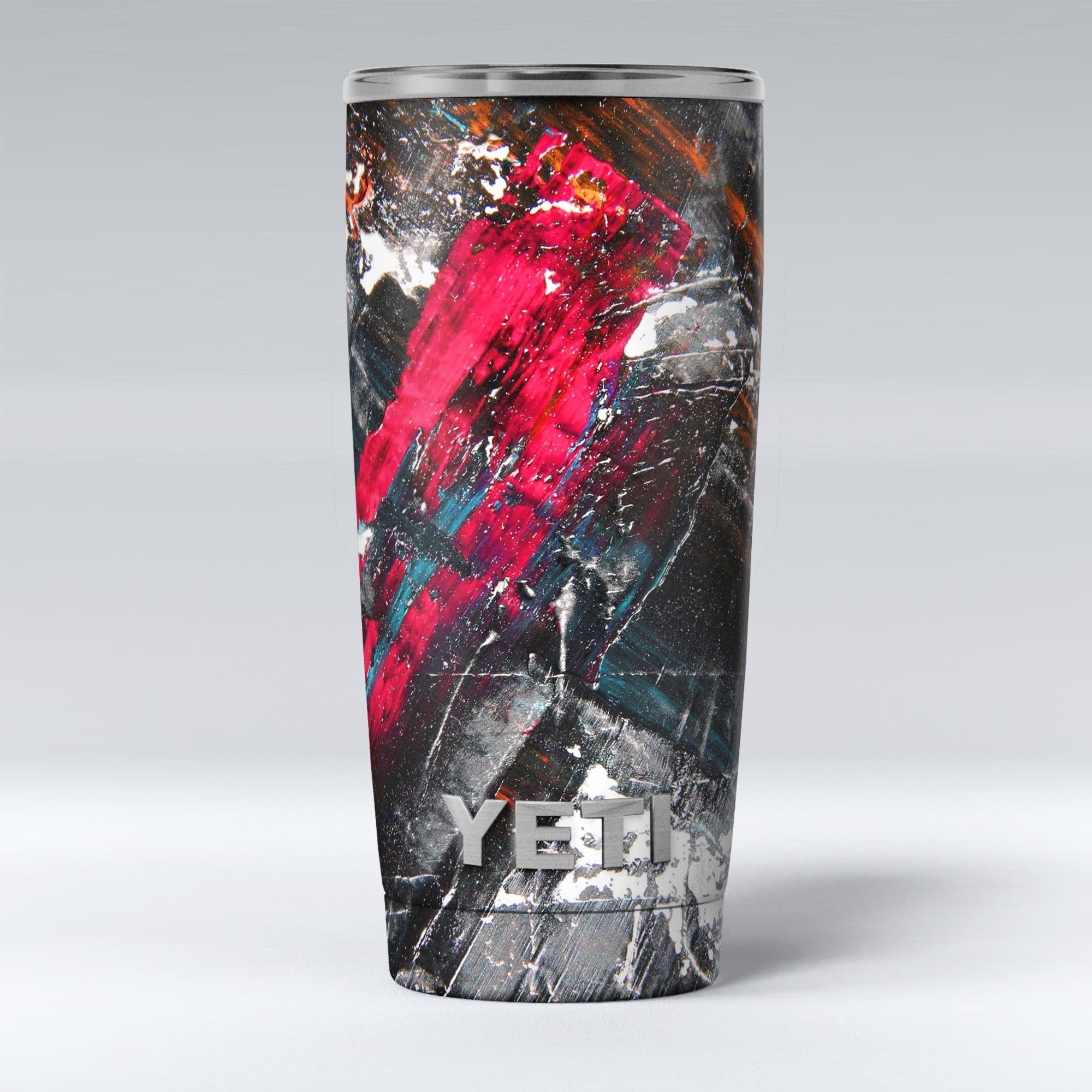 Abstract Grungy Oil Mess skin decal vinyl wrap kit for Yeti Coolers, showcasing vibrant colors and unique design.
