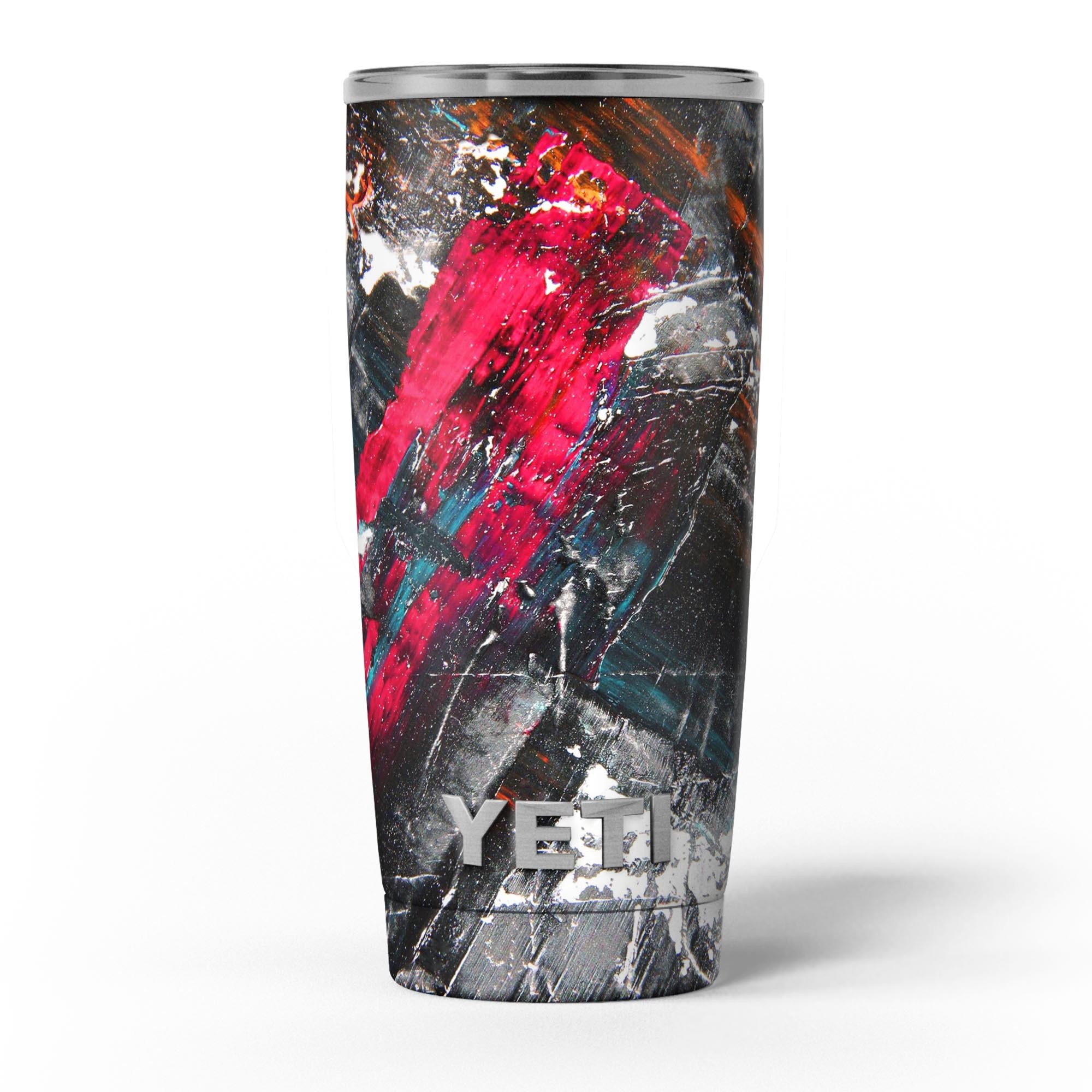 Abstract Grungy Oil Mess skin decal vinyl wrap kit for Yeti Coolers, showcasing vibrant colors and unique design.
