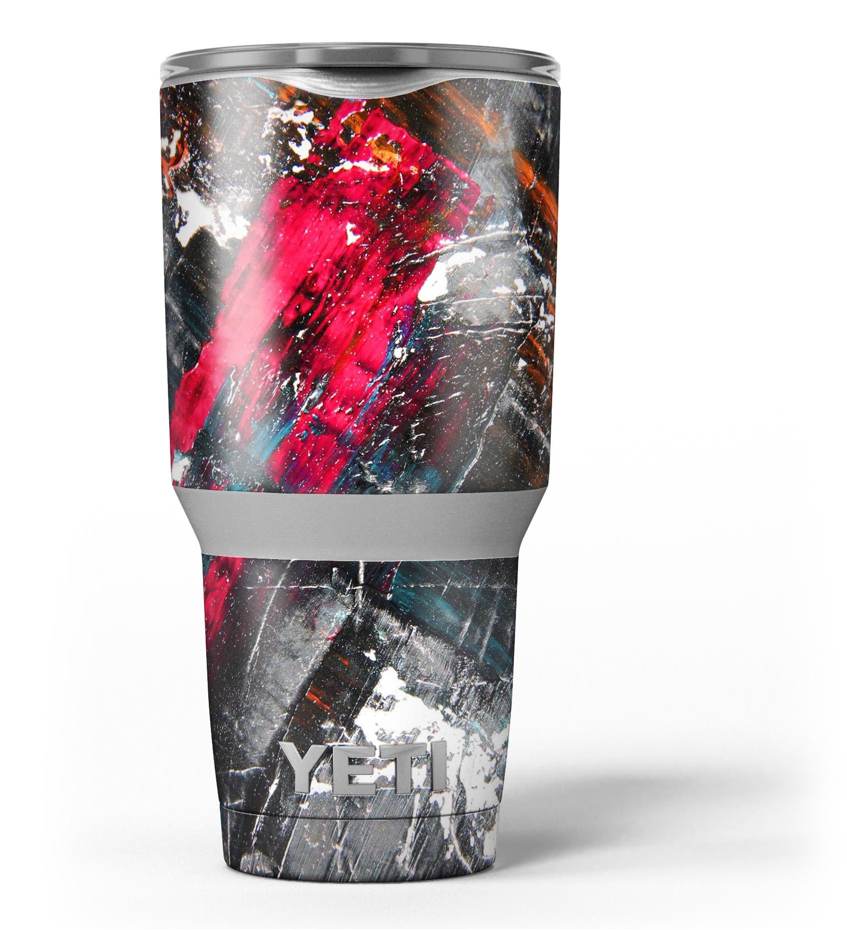 Abstract Grungy Oil Mess skin decal vinyl wrap kit for Yeti Coolers, showcasing vibrant colors and unique design.