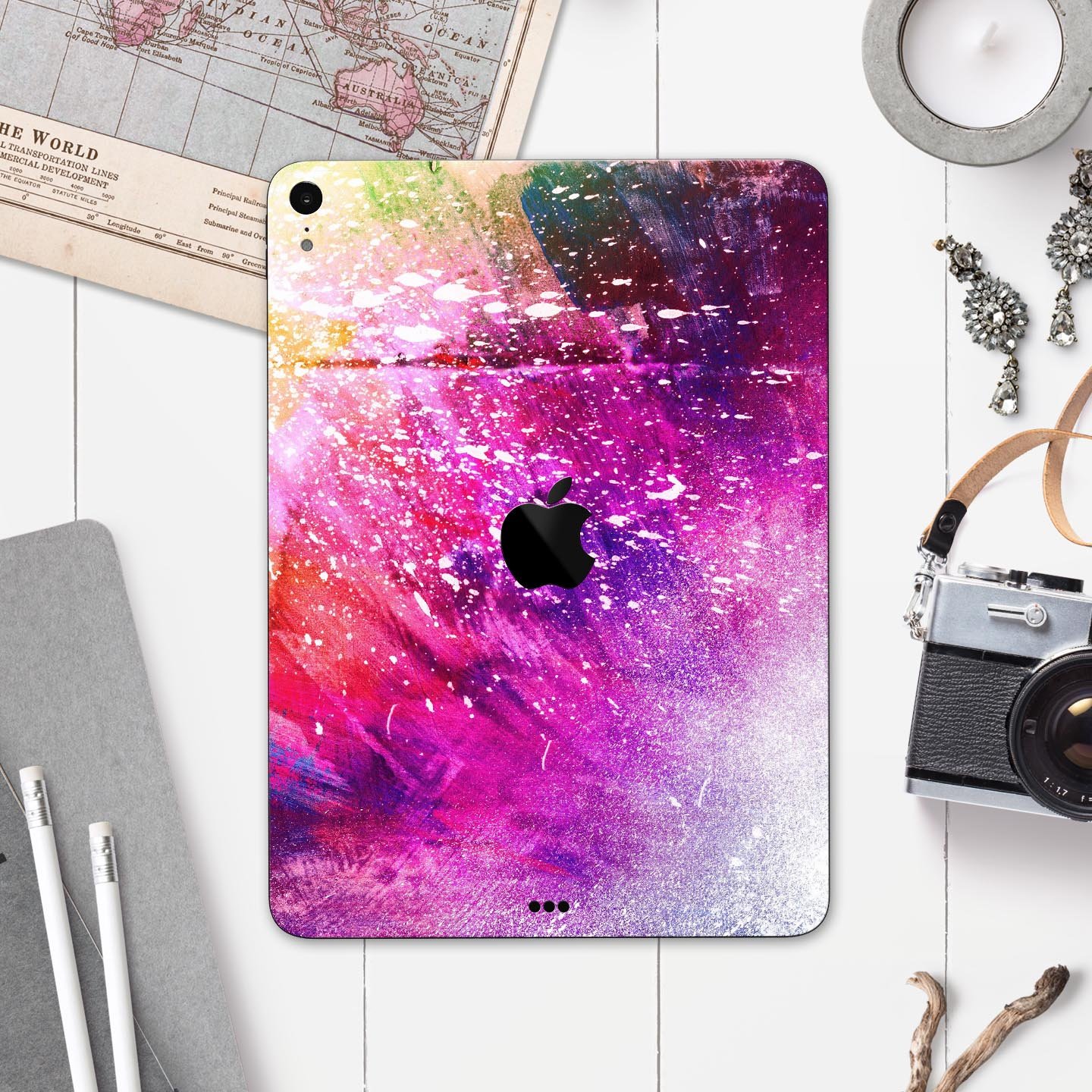 Vibrant Abstract Neon Paint Explosion skin decal for Apple devices, showcasing a colorful and artistic design with ultra-thin protection.