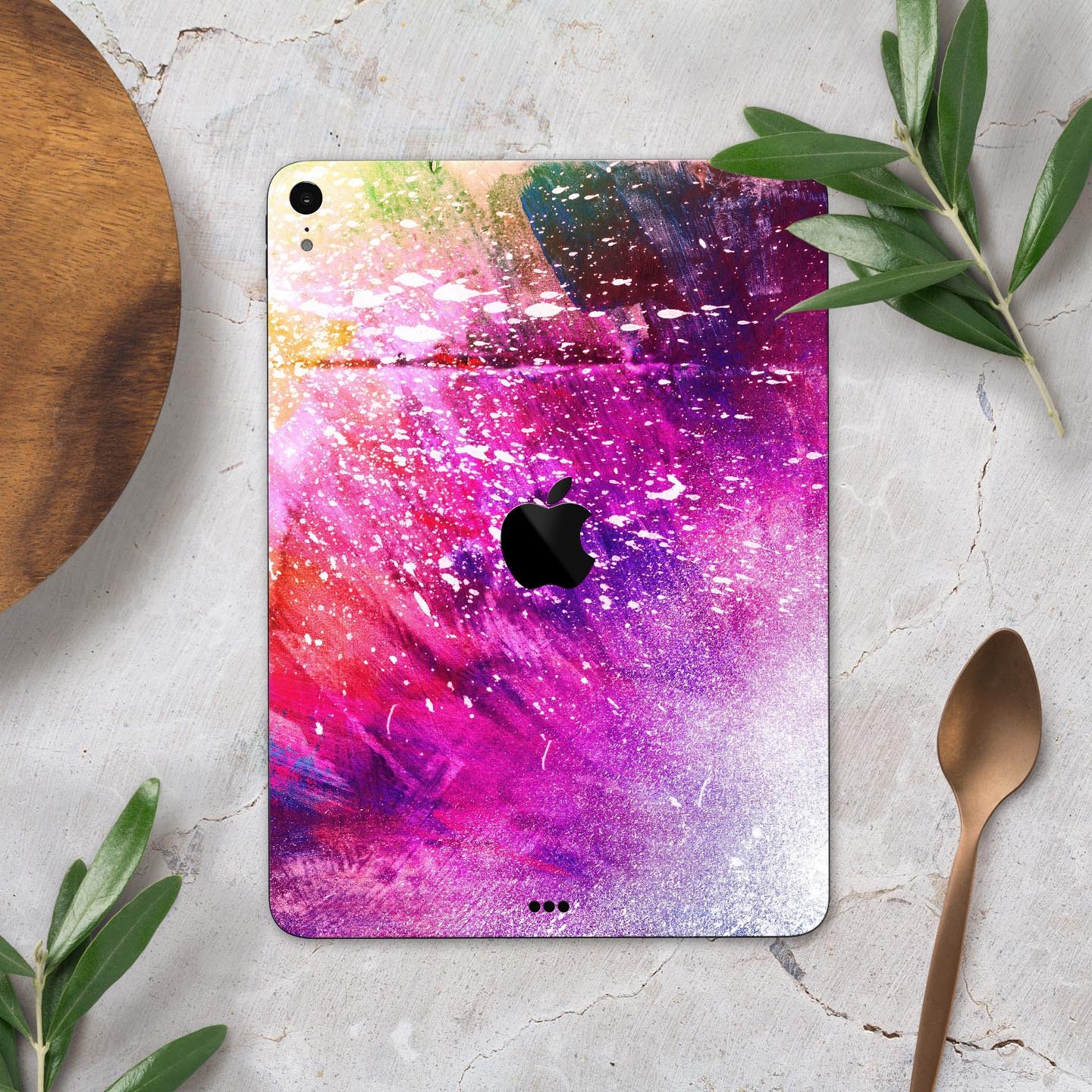Vibrant Abstract Neon Paint Explosion skin decal for Apple devices, showcasing a colorful and artistic design with ultra-thin protection.