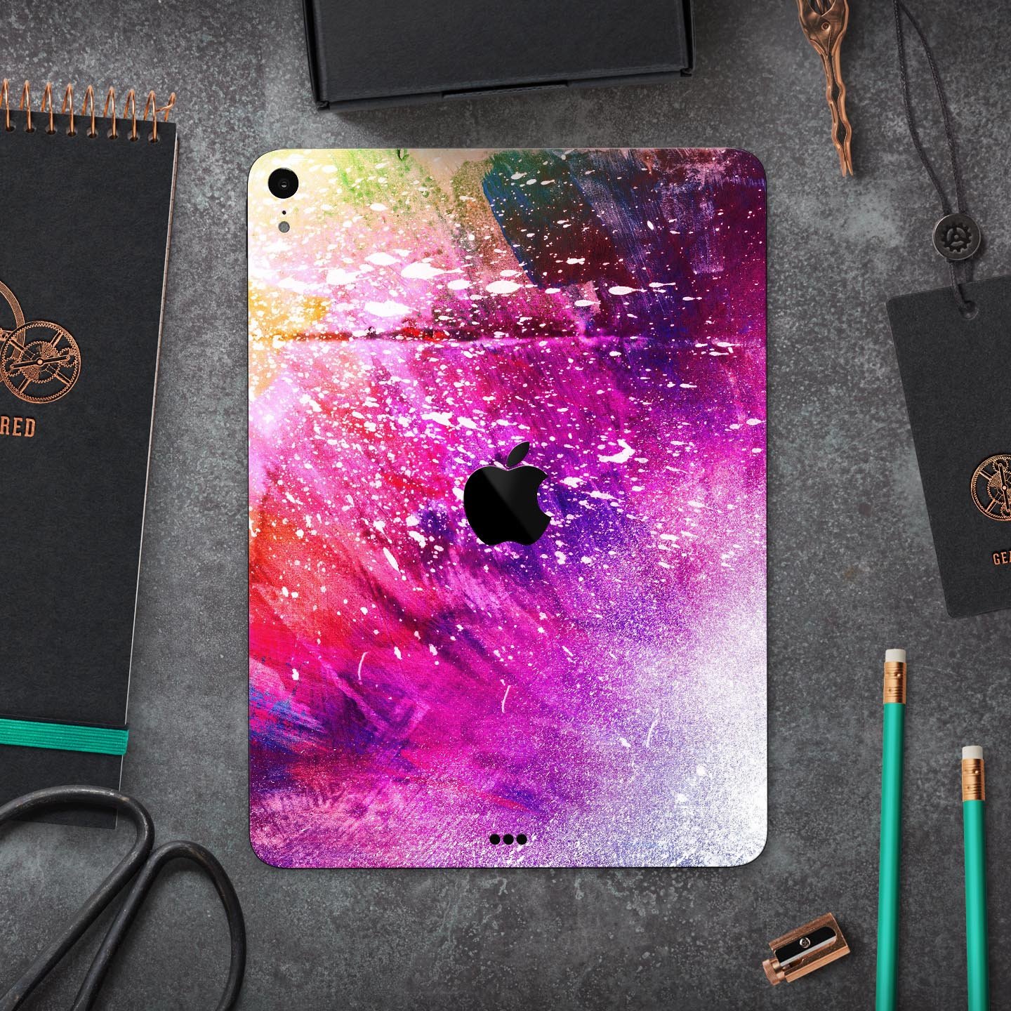 Vibrant Abstract Neon Paint Explosion skin decal for Apple devices, showcasing a colorful and artistic design with ultra-thin protection.