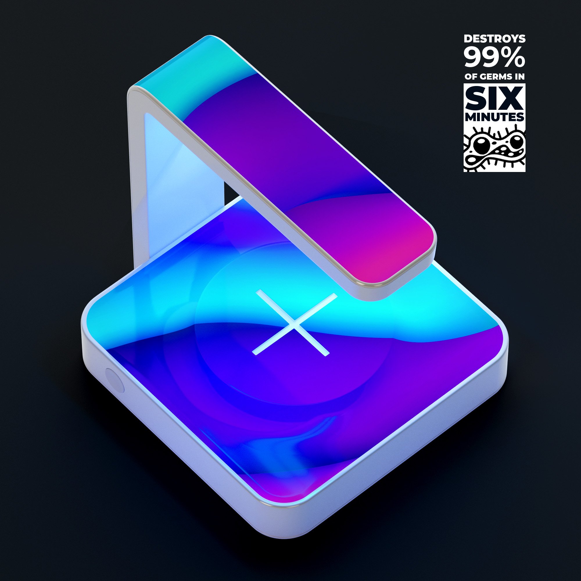 Abstract Neon Wave V10 UV Germicidal Sanitizing Wireless Charger with a sleek design, showcasing its sterilizing lamp and wireless charging capabilities.