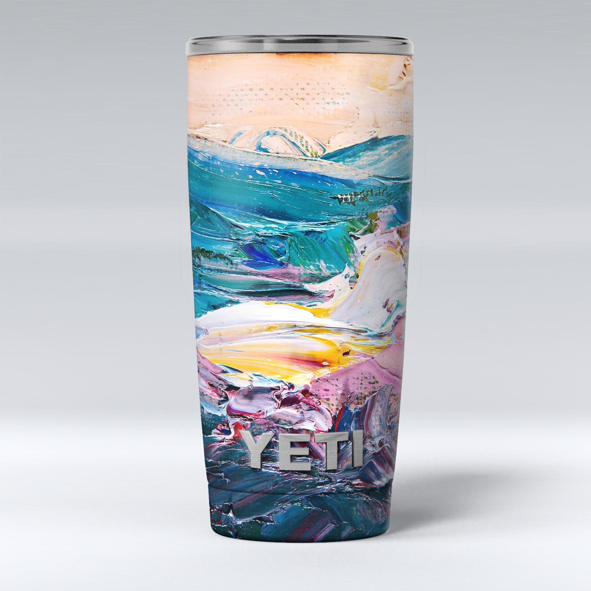 Abstract Oil Strokes skin decal vinyl wrap kit for Yeti Cooler, showcasing vibrant colors and unique design.