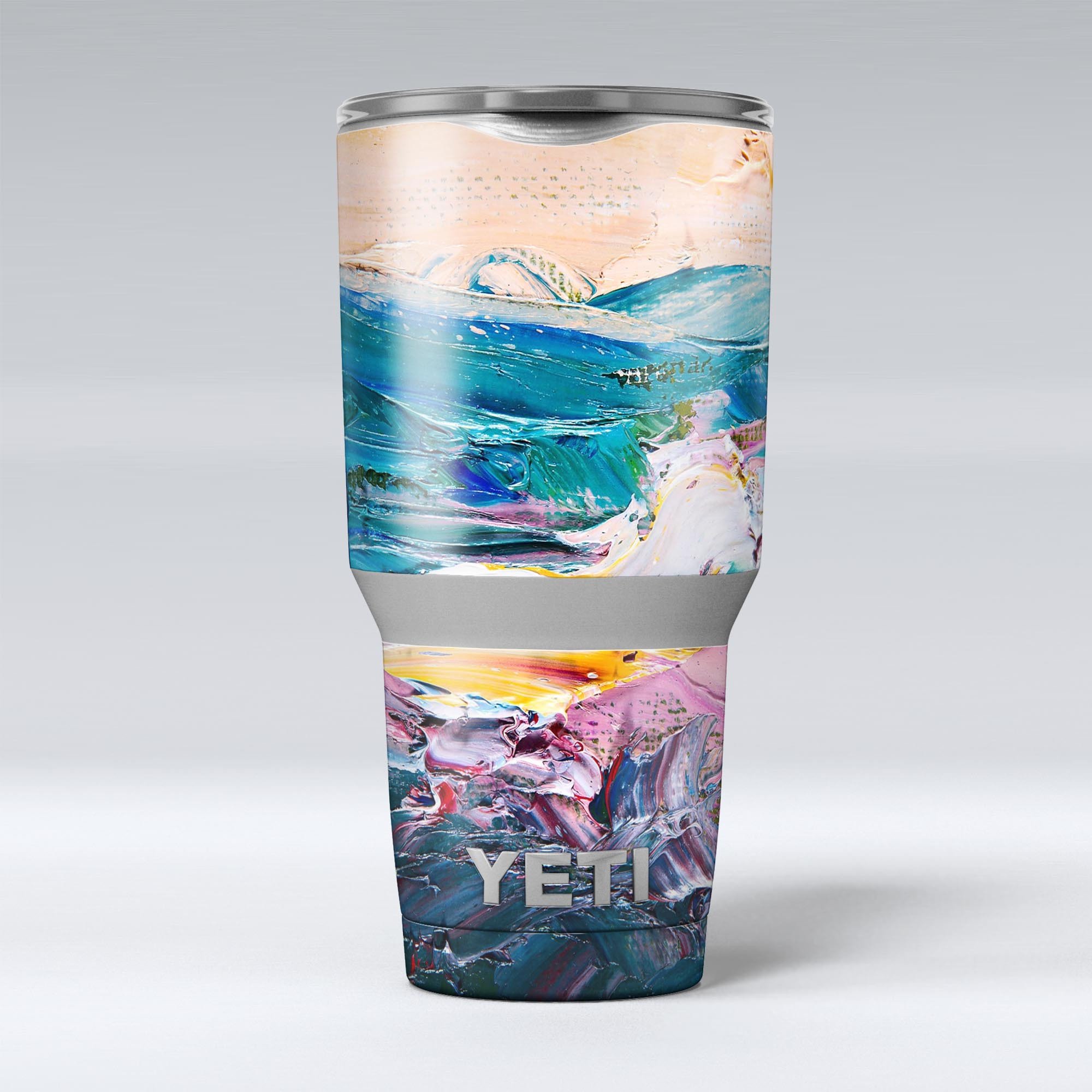 Abstract Oil Strokes skin decal vinyl wrap kit for Yeti Cooler, showcasing vibrant colors and unique design.