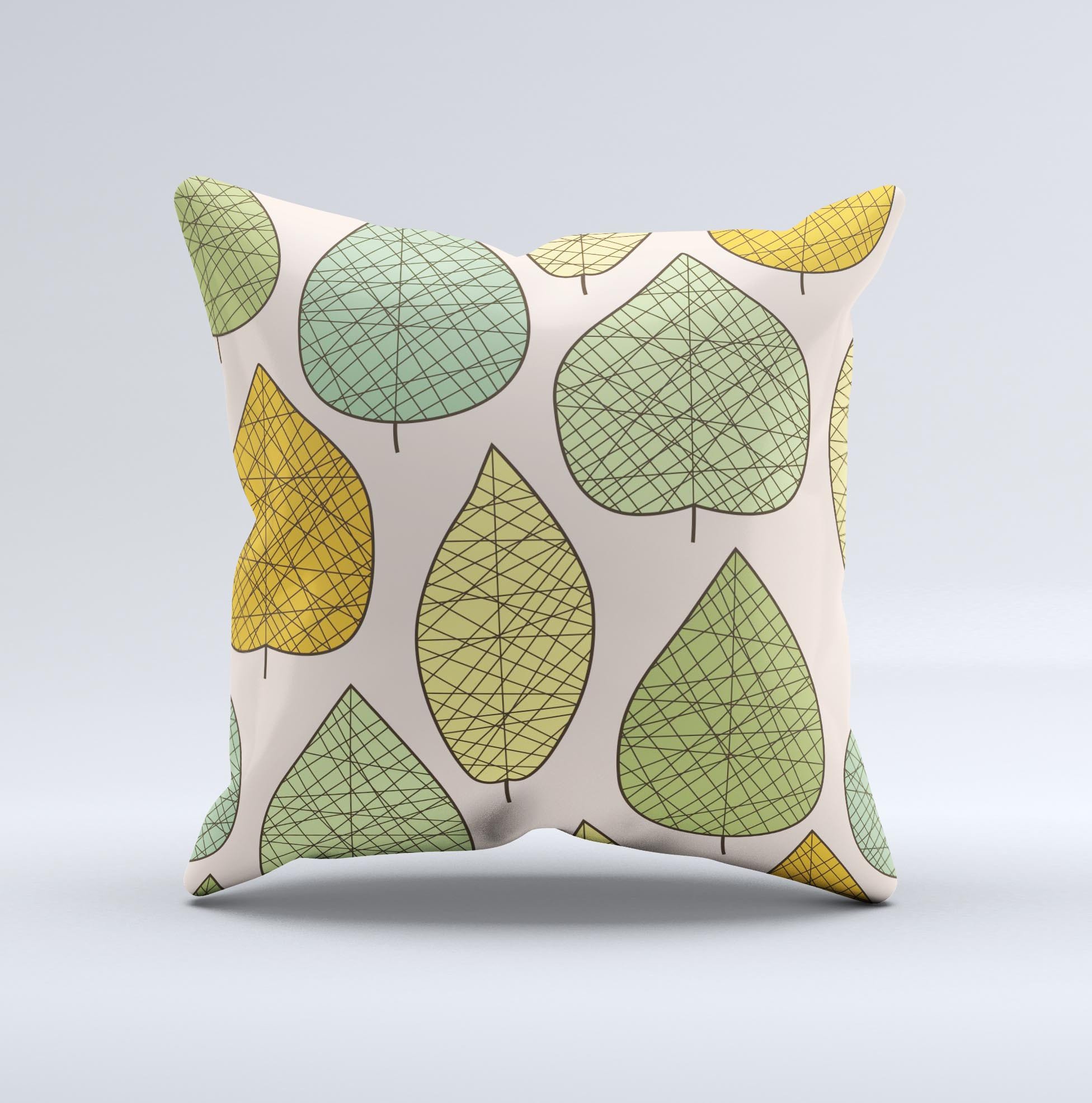 Abstract Pastel Lined-Leaves decorative throw pillow with vibrant colors and unique design, handcrafted in Virginia.
