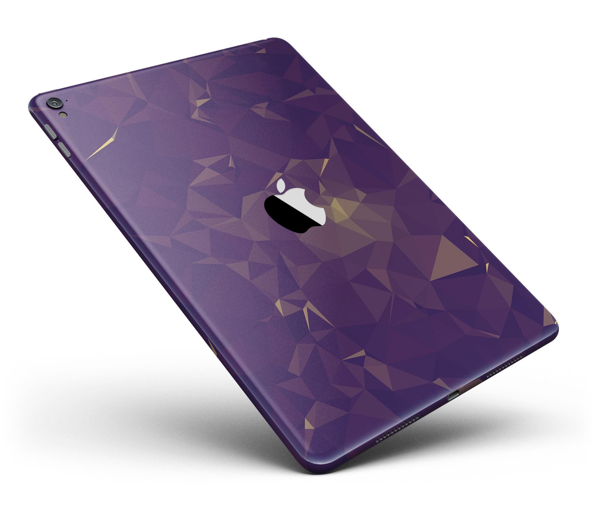 Abstract Purple and Gold Geometric Shapes Full Body Skin for iPad, showcasing vibrant colors and unique design.
