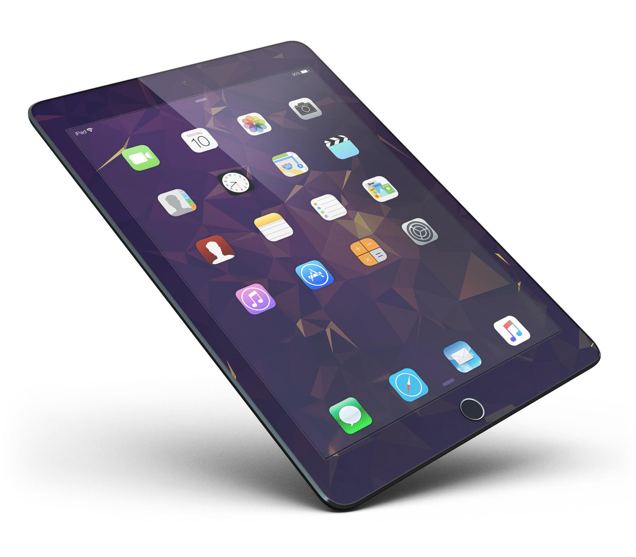 Abstract Purple and Gold Geometric Shapes Full Body Skin for iPad, showcasing vibrant colors and unique design.