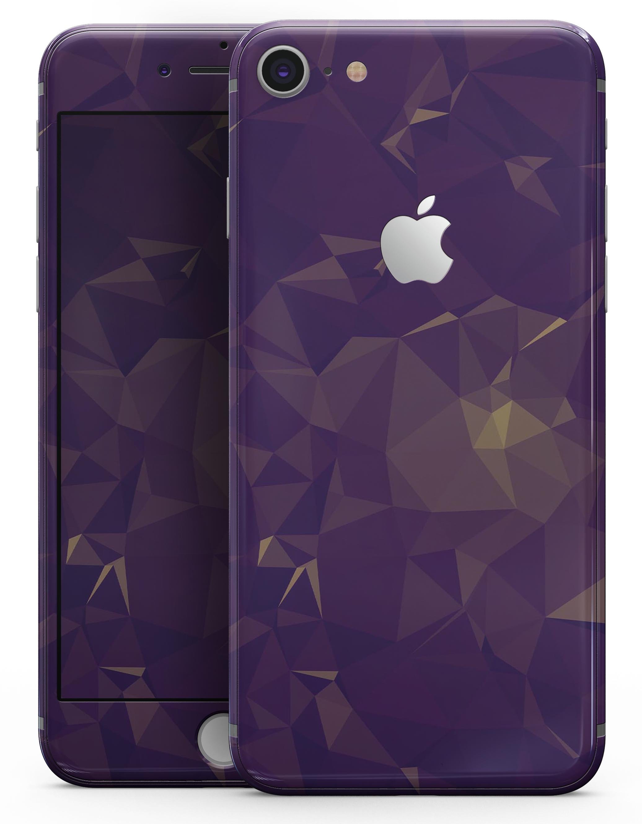 Abstract Purple and Gold Geometric Shapes skin for iPhone 8, showcasing vibrant colors and geometric patterns.