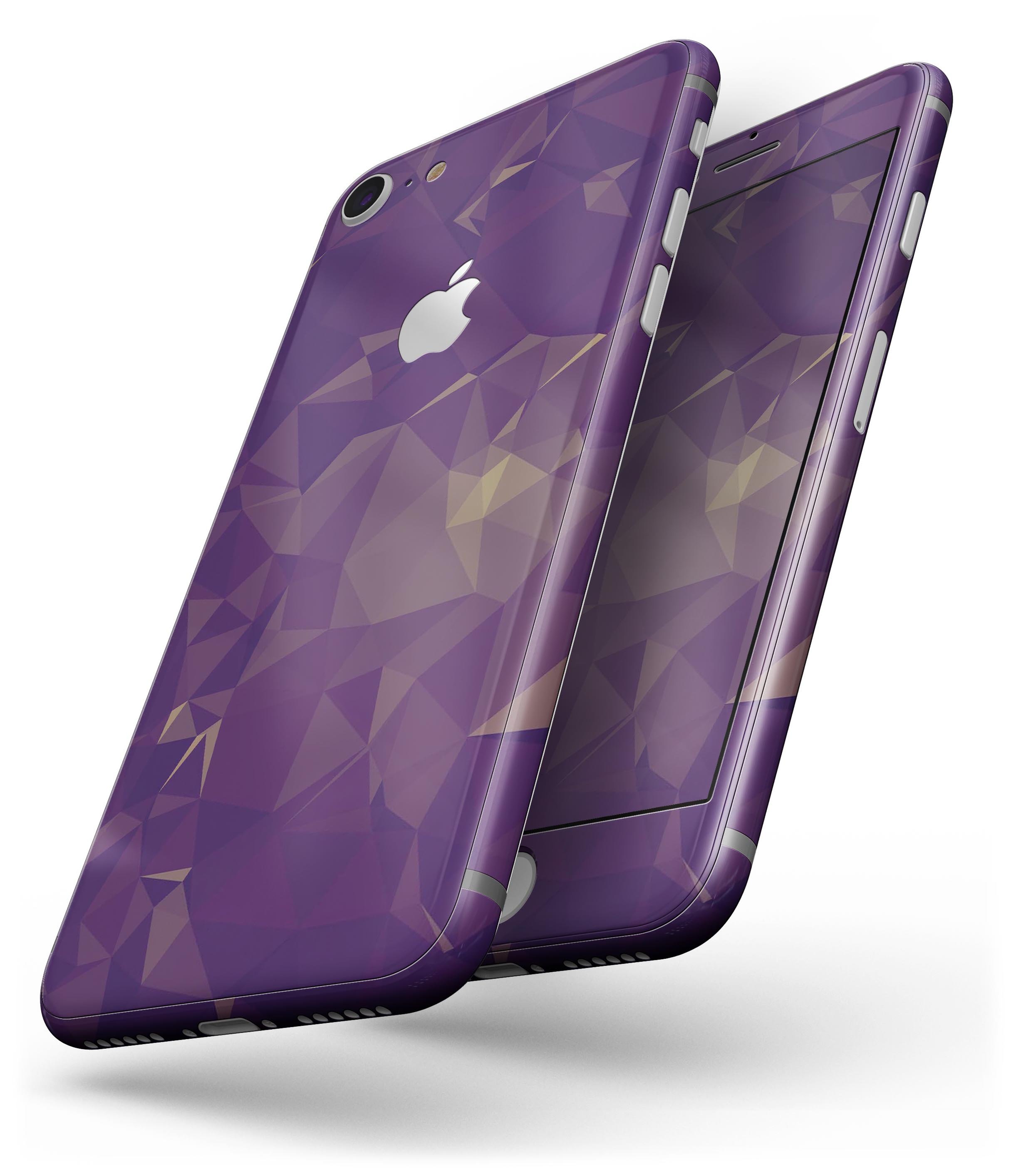 Abstract Purple and Gold Geometric Shapes skin for iPhone 8, showcasing vibrant colors and geometric patterns.