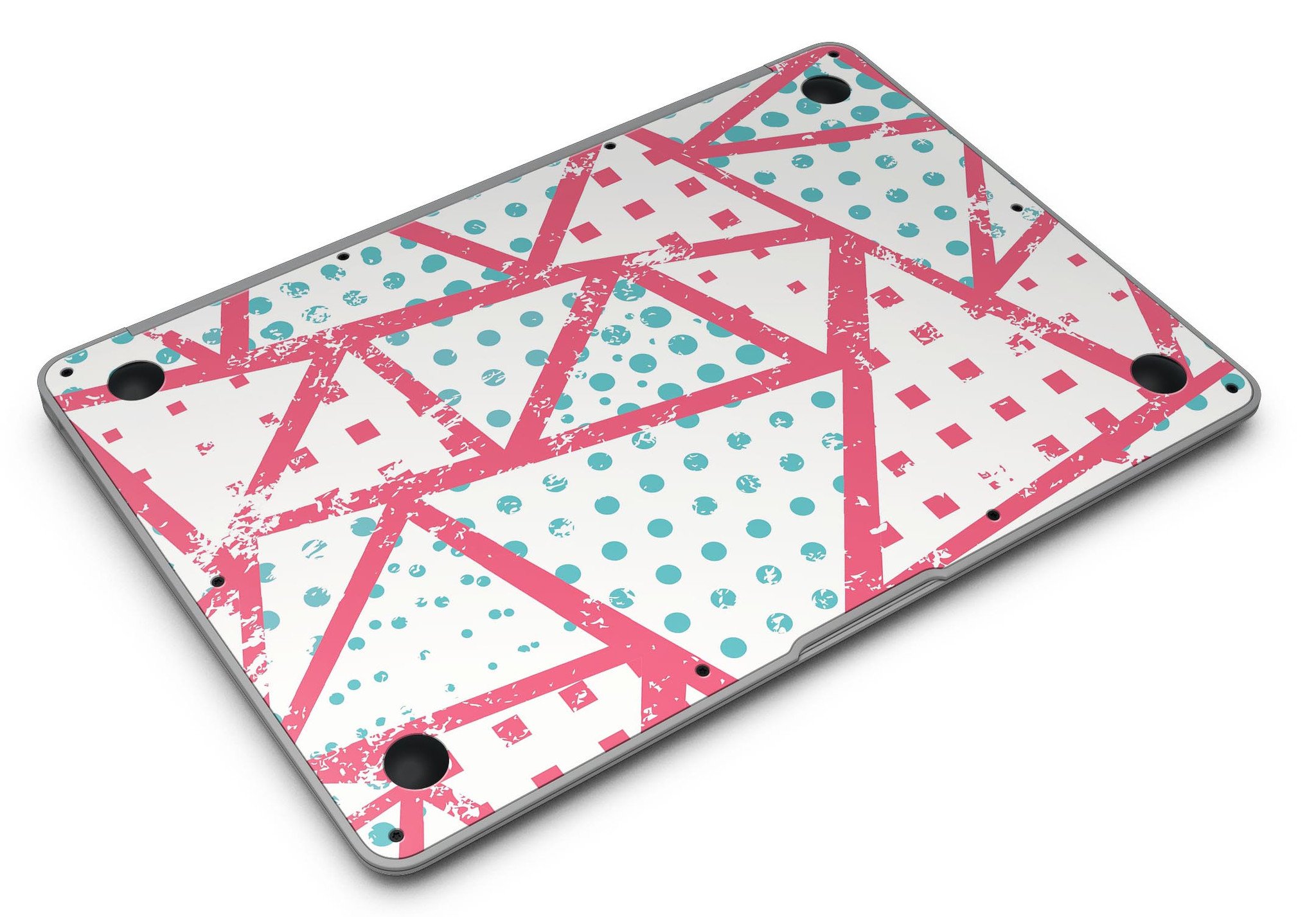 Abstract Red and Teal Overlaps skin kit for MacBook Air, showcasing vibrant colors and sleek design.