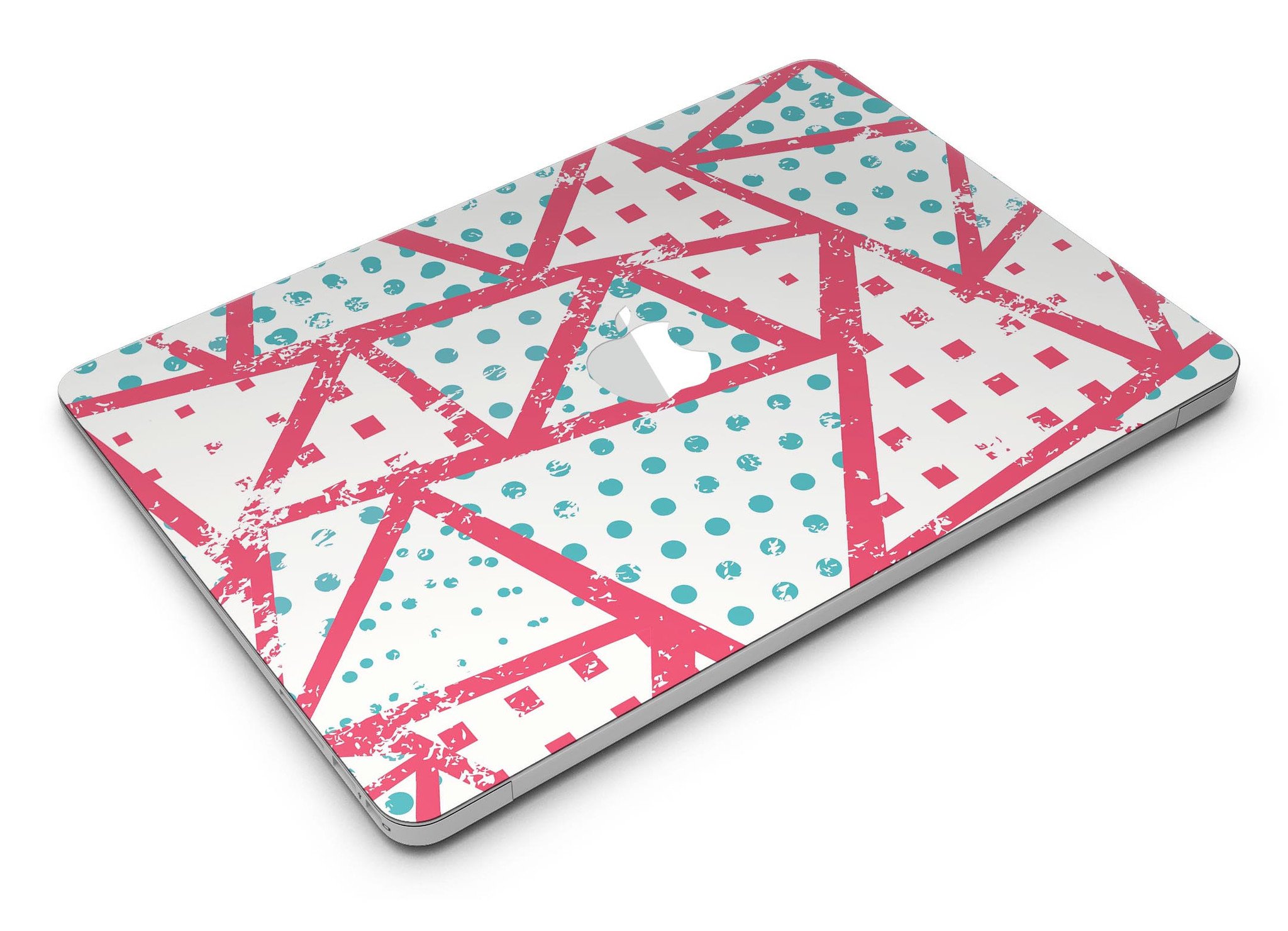Abstract Red and Teal Overlaps skin kit for MacBook Air, showcasing vibrant colors and sleek design.