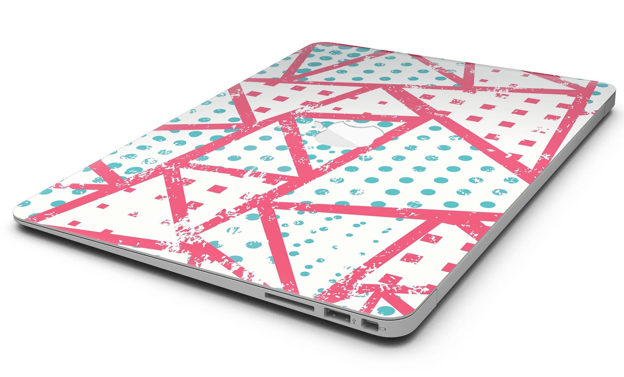 Abstract Red and Teal Overlaps skin kit for MacBook Air, showcasing vibrant colors and sleek design.