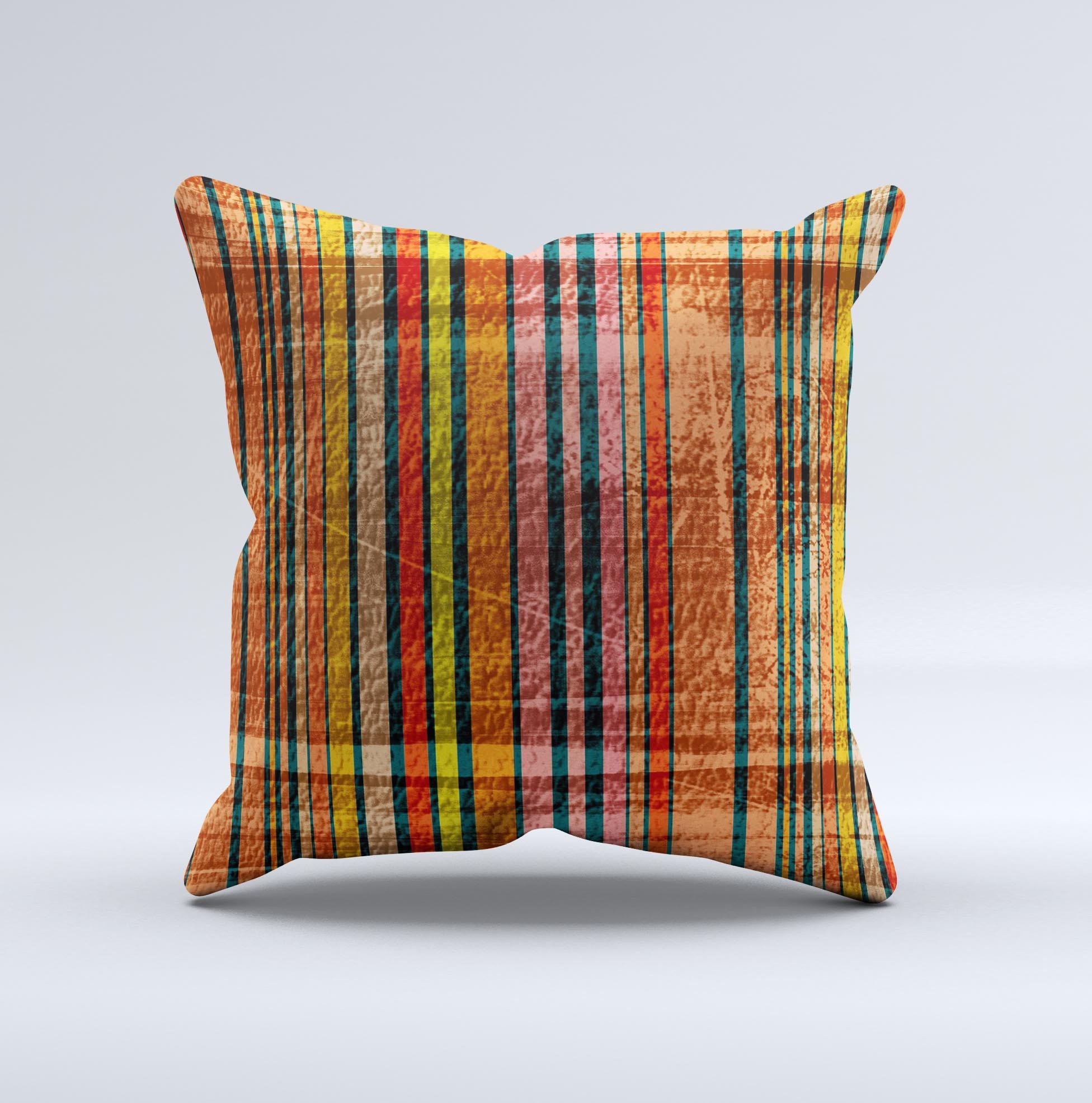 Abstract Retro Stripes ink-Fuzed Decorative Throw Pillow featuring vibrant colors and unique handcrafted design, perfect for home decor.