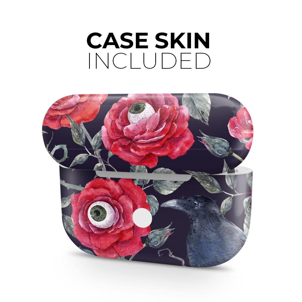 Abstract Roses with Eyes skin decal wrap kit for Apple AirPods Pro, showcasing vibrant floral design and premium quality finish.