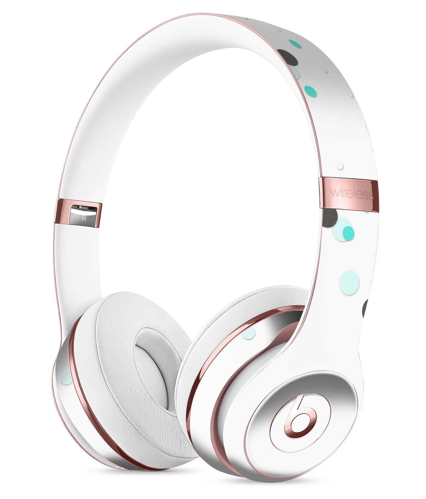 Abstract Scattered Black and Teal Dots Full-Body Skin Kit for Beats by Dre Solo 3 Wireless Headphones, showcasing a stylish design.