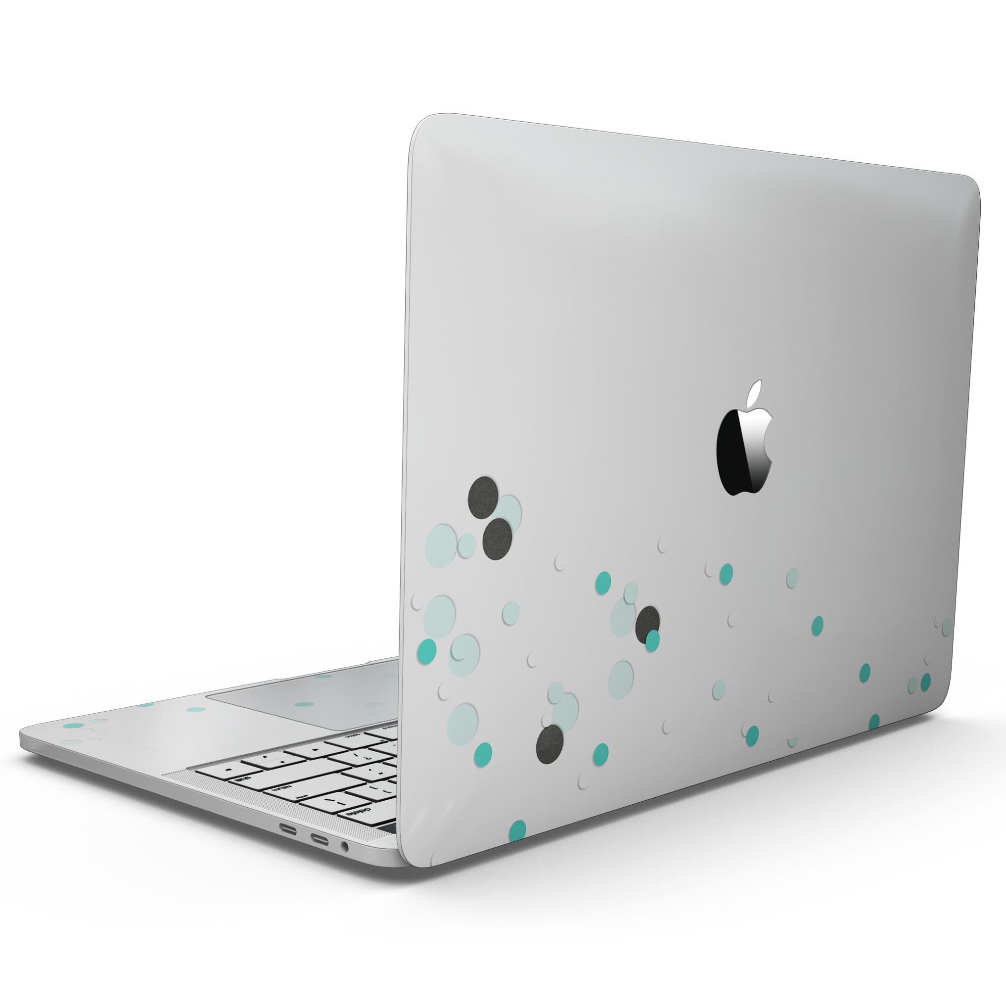 Abstract Scattered Teal Dots skin for MacBook Pro with Touch Bar, showcasing vibrant teal dots on a sleek surface.