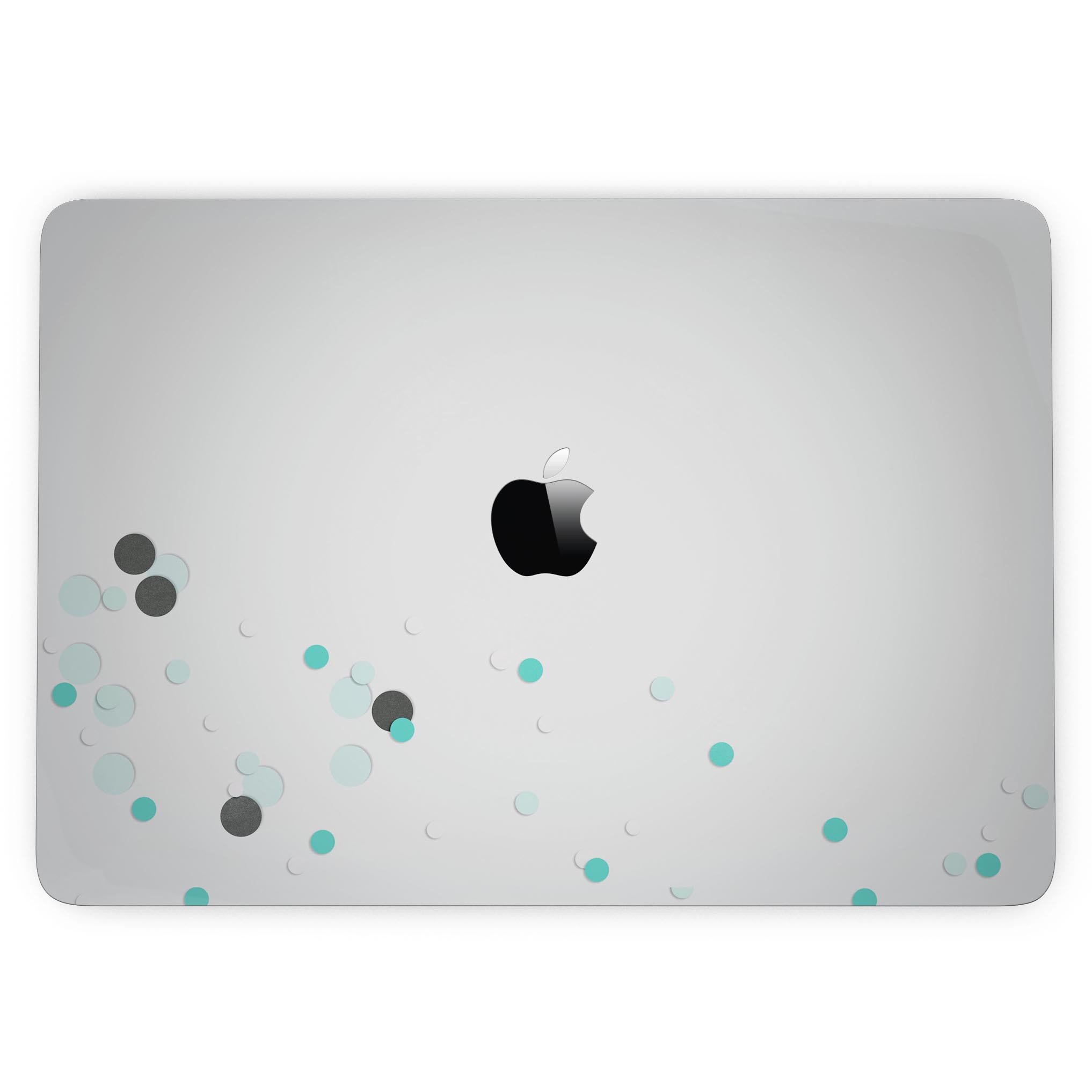 Abstract Scattered Teal Dots skin for MacBook Pro with Touch Bar, showcasing vibrant teal dots on a sleek surface.