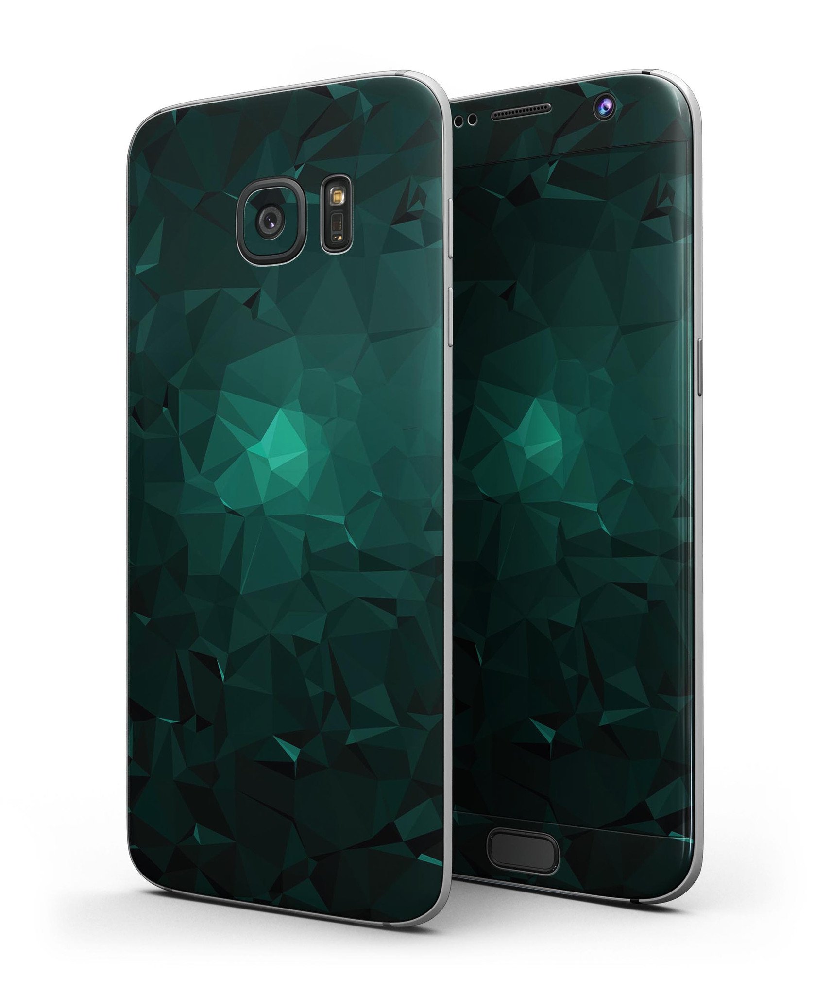 Abstract Teal Geometric Shapes skin kit for Samsung Galaxy S7/S7 Edge, showcasing vibrant colors and precision cuts.