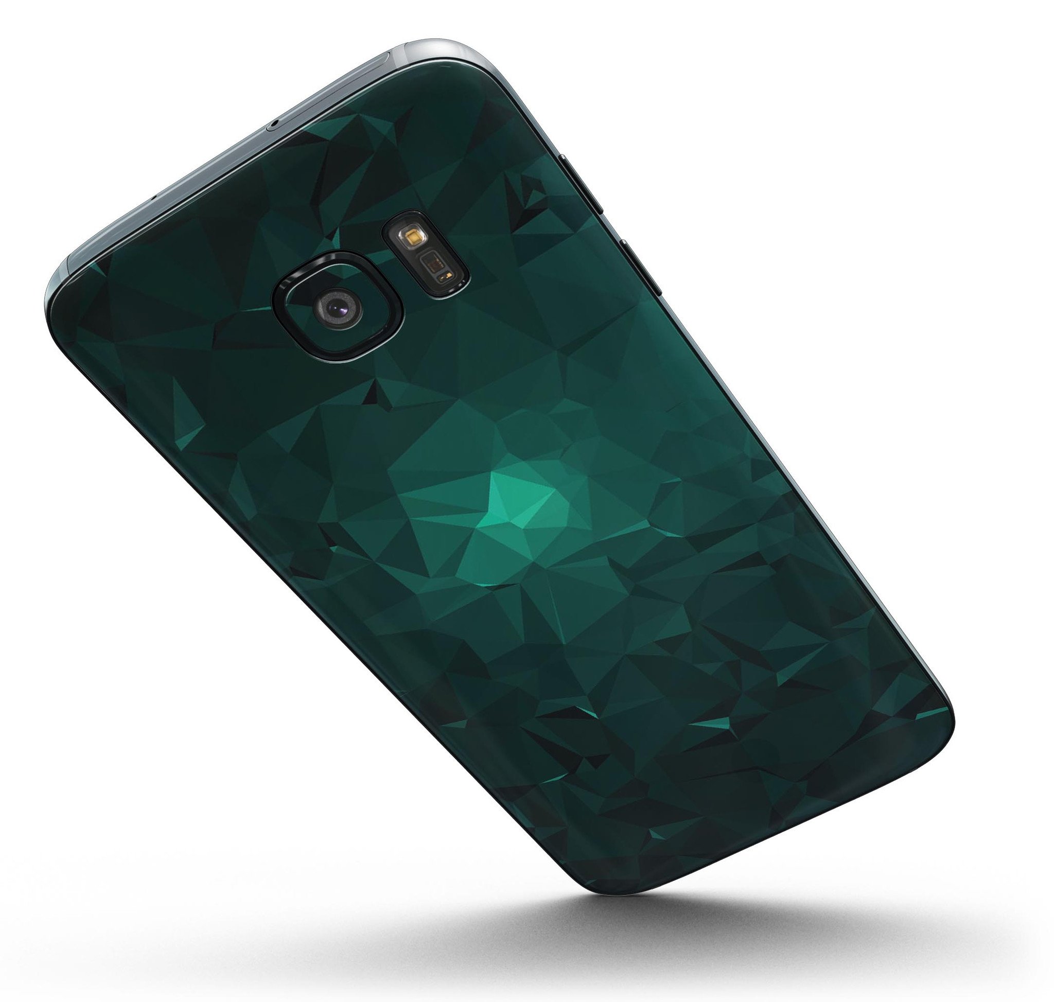 Abstract Teal Geometric Shapes skin kit for Samsung Galaxy S7/S7 Edge, showcasing vibrant colors and precision cuts.