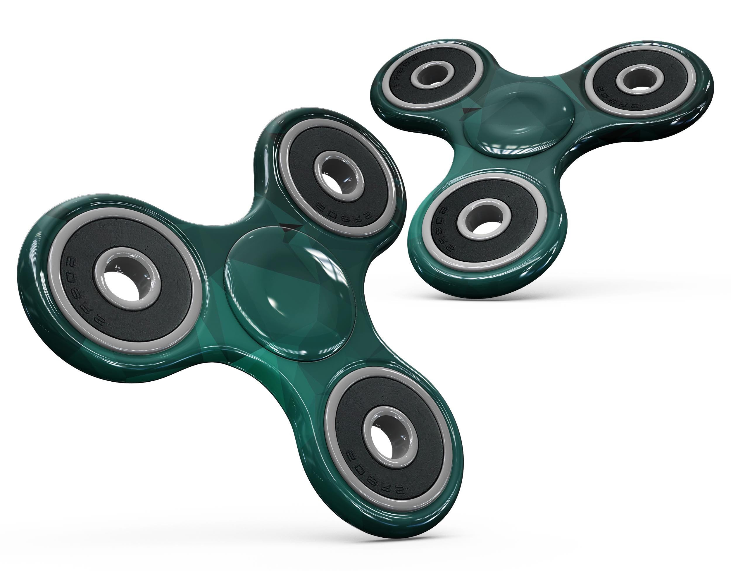 Abstract teal geometric shapes skin kit for fidget spinner, showcasing vibrant colors and unique design.