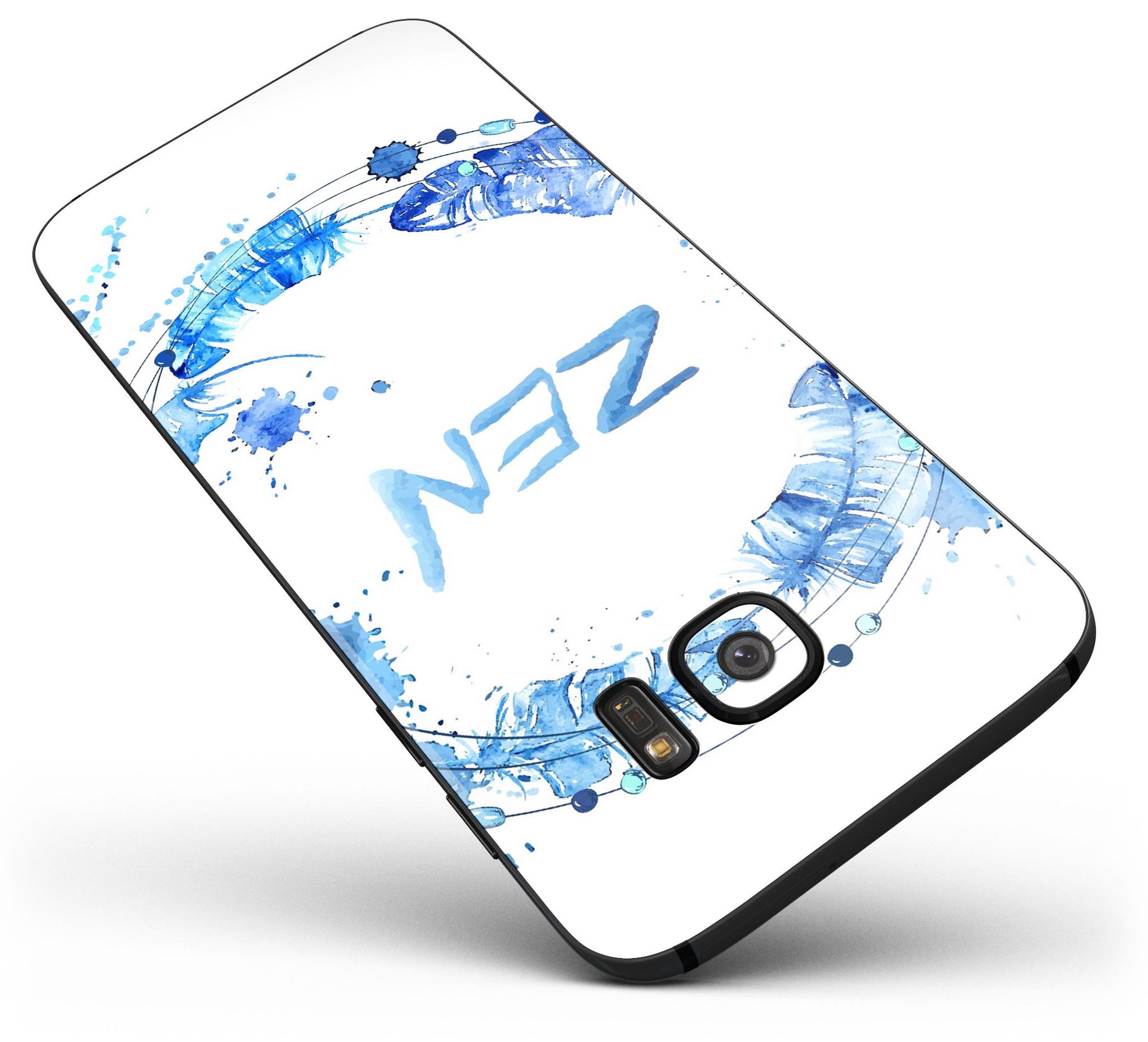 Abstract Watercolor Blue Feather Circle skin for Samsung Galaxy S7, showcasing vibrant colors and intricate feather design.