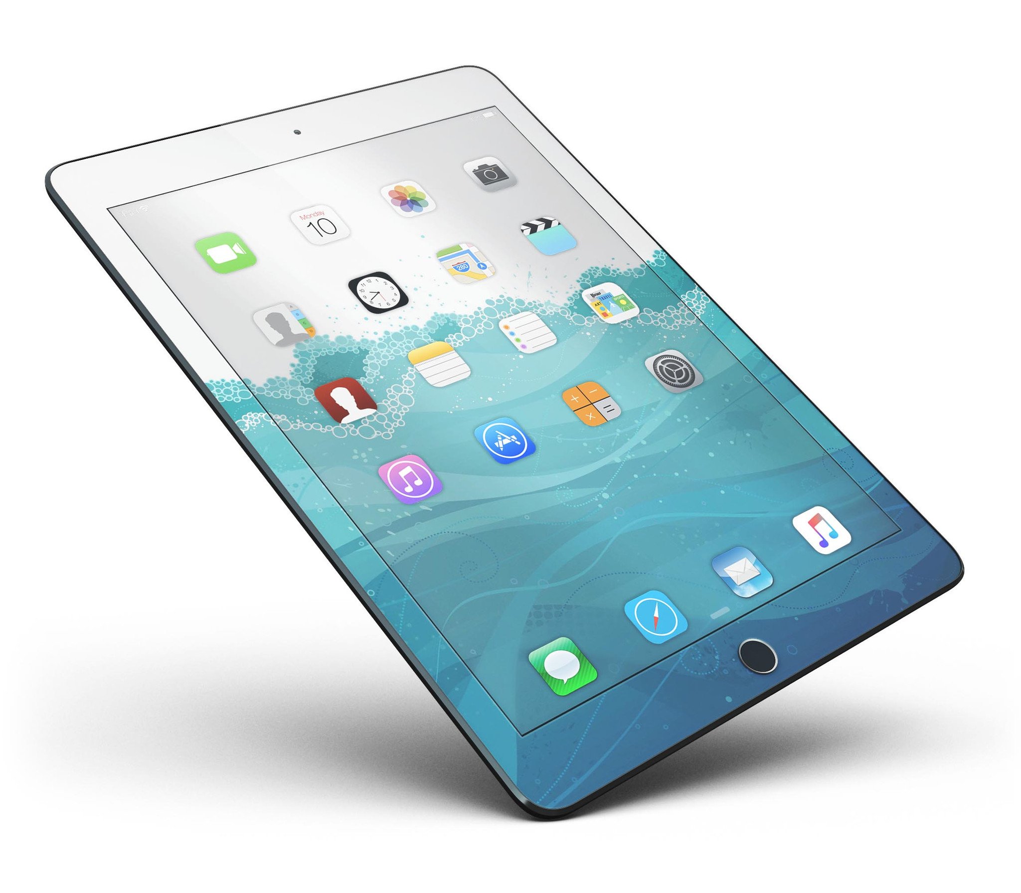 Abstract WaterWaves Full Body Skin for iPad Pro, showcasing vibrant wave patterns and premium vinyl material.