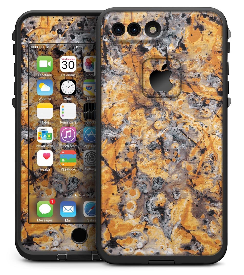 Abstract Wet Gold Paint skin kit for iPhone 7 Plus LifeProof Fre Case, showcasing a stylish design with premium vinyl material.