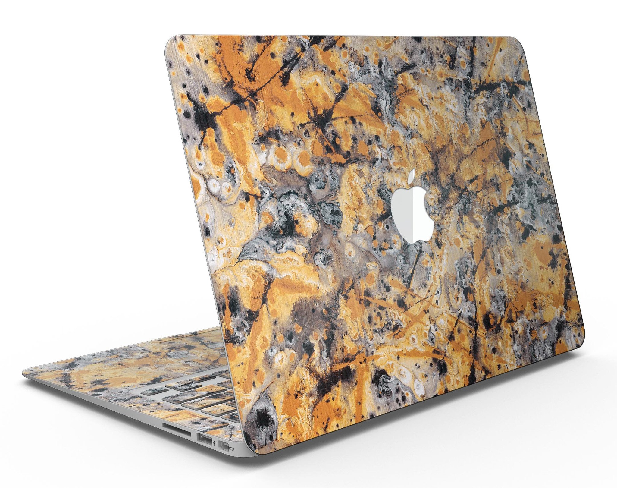 Abstract Wet Gold Paint Skin Kit for MacBook Air, showcasing a stylish design with premium vinyl material.
