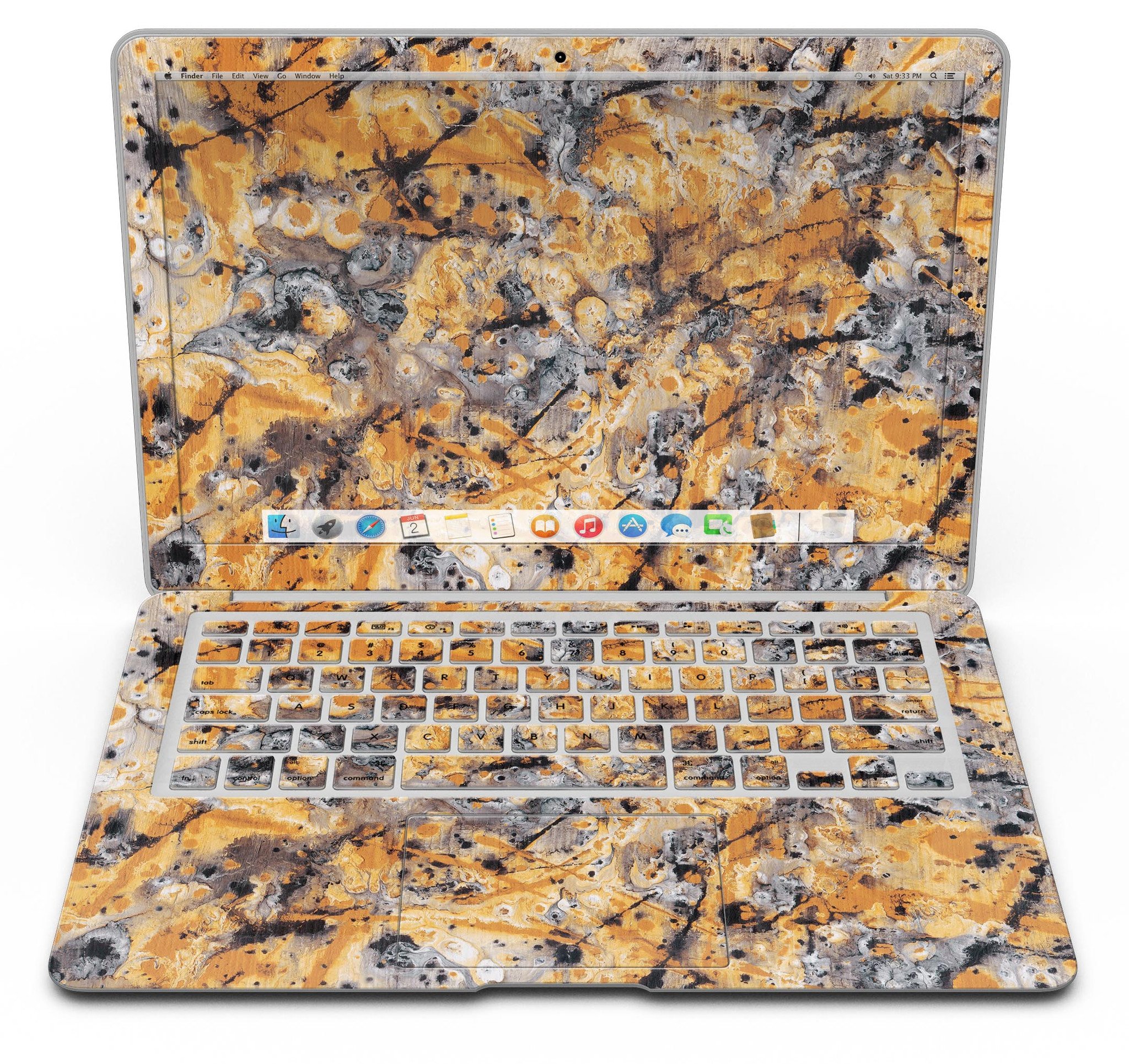 Abstract Wet Gold Paint Skin Kit for MacBook Air, showcasing a stylish design with premium vinyl material.