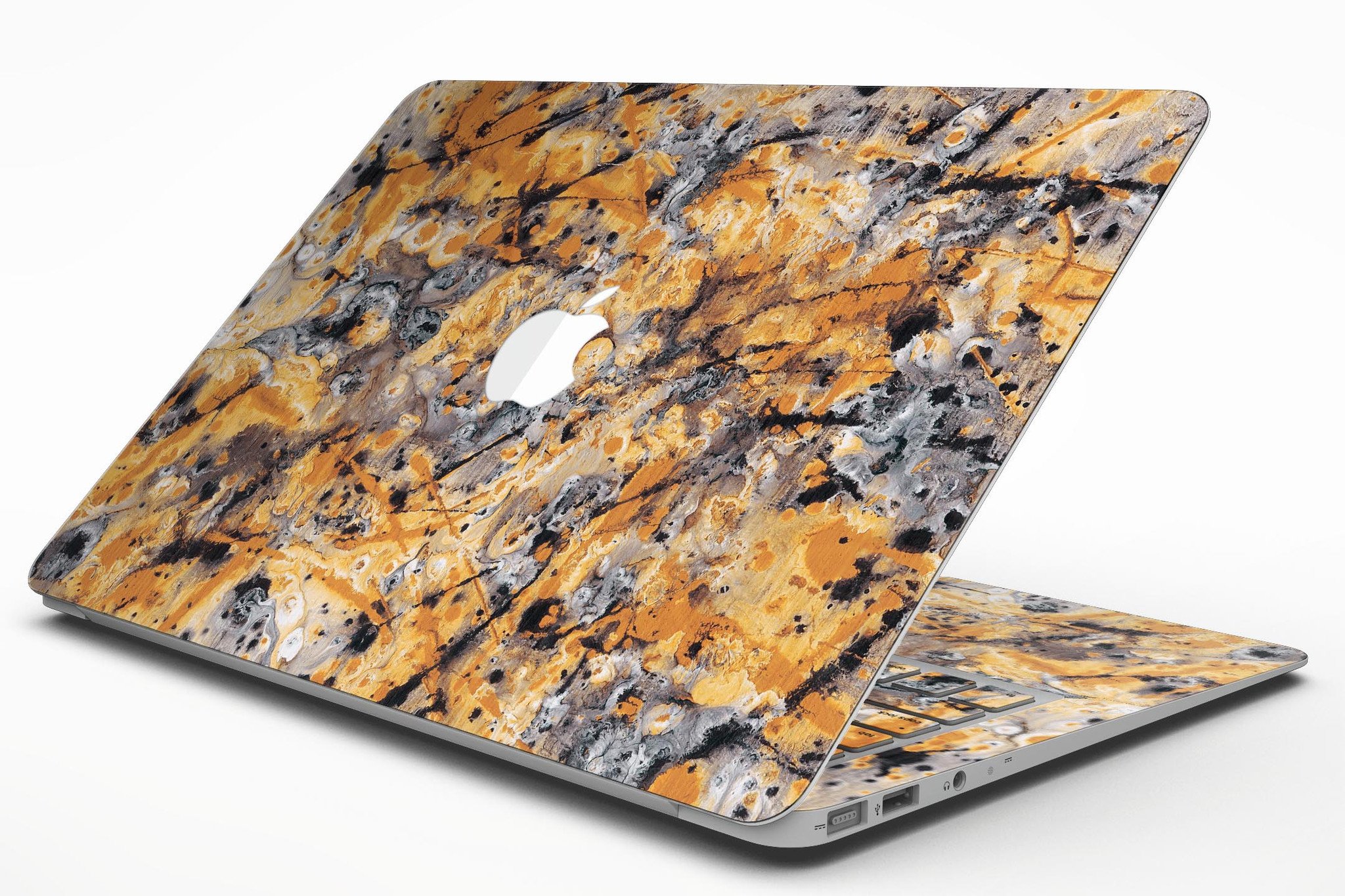 Abstract Wet Gold Paint Skin Kit for MacBook Air, showcasing a stylish design with premium vinyl material.