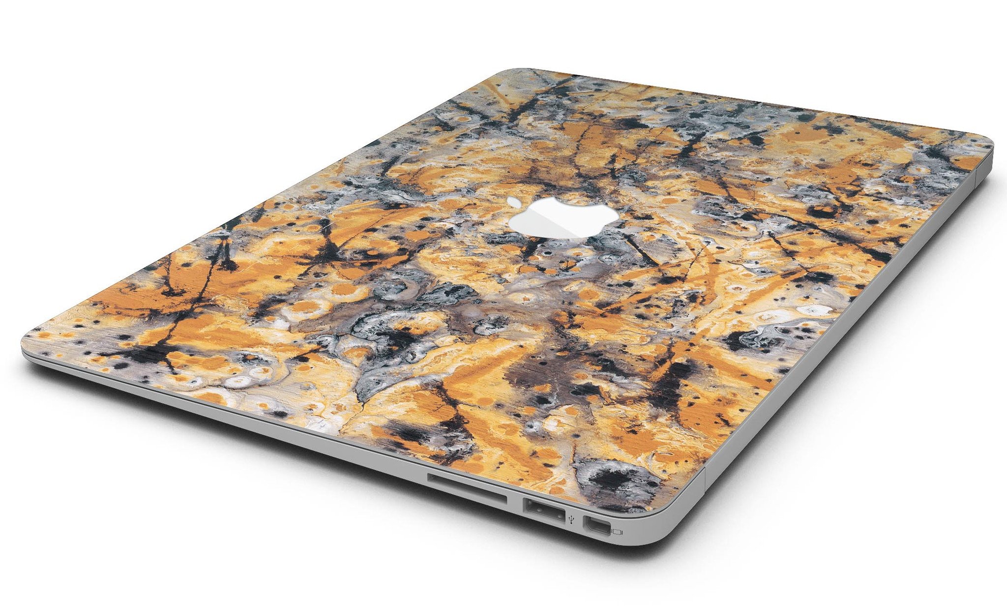 Abstract Wet Gold Paint Skin Kit for MacBook Air, showcasing a stylish design with premium vinyl material.