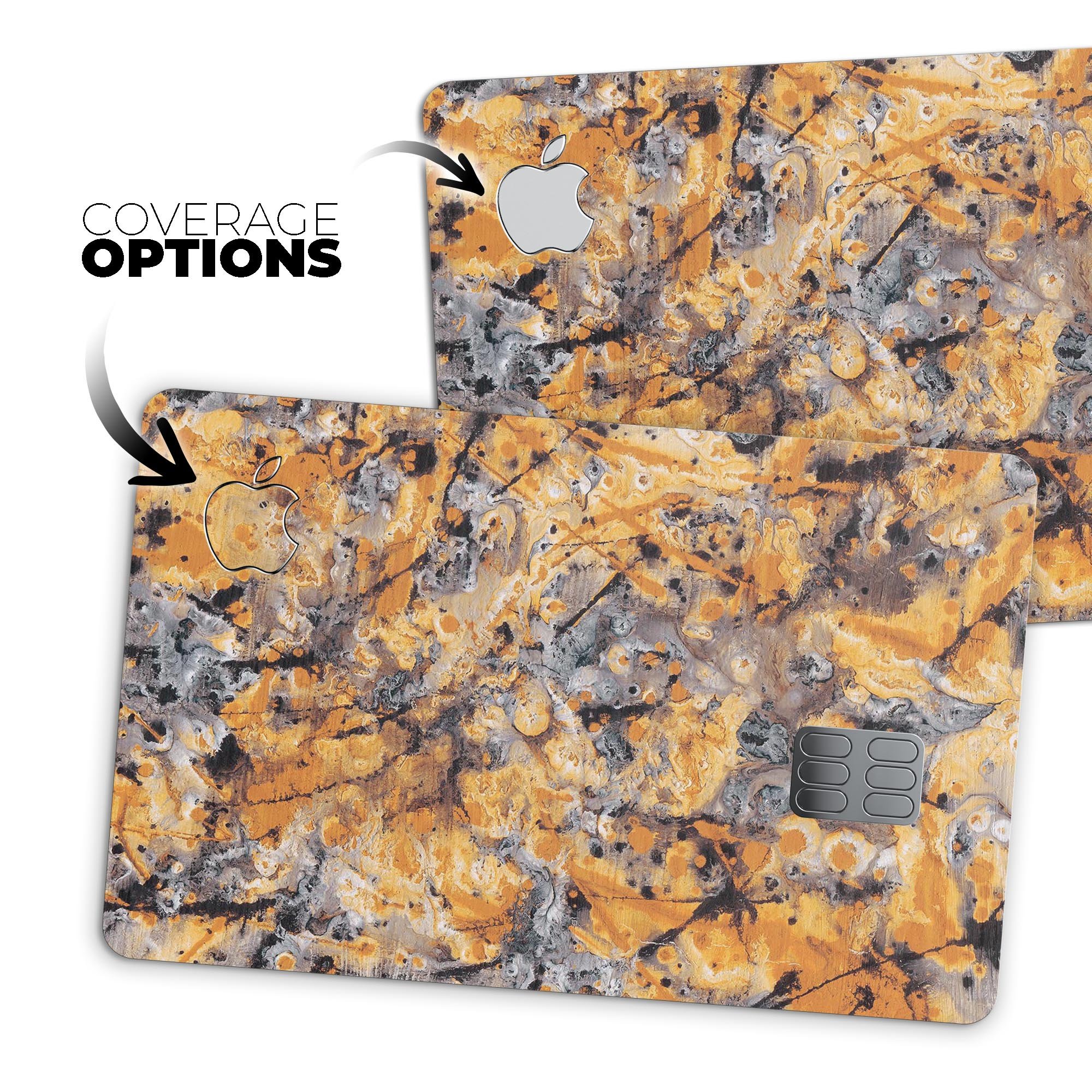 Abstract Wet Gold Paint skin for Apple Card, showcasing premium vinyl design with a glossy finish.