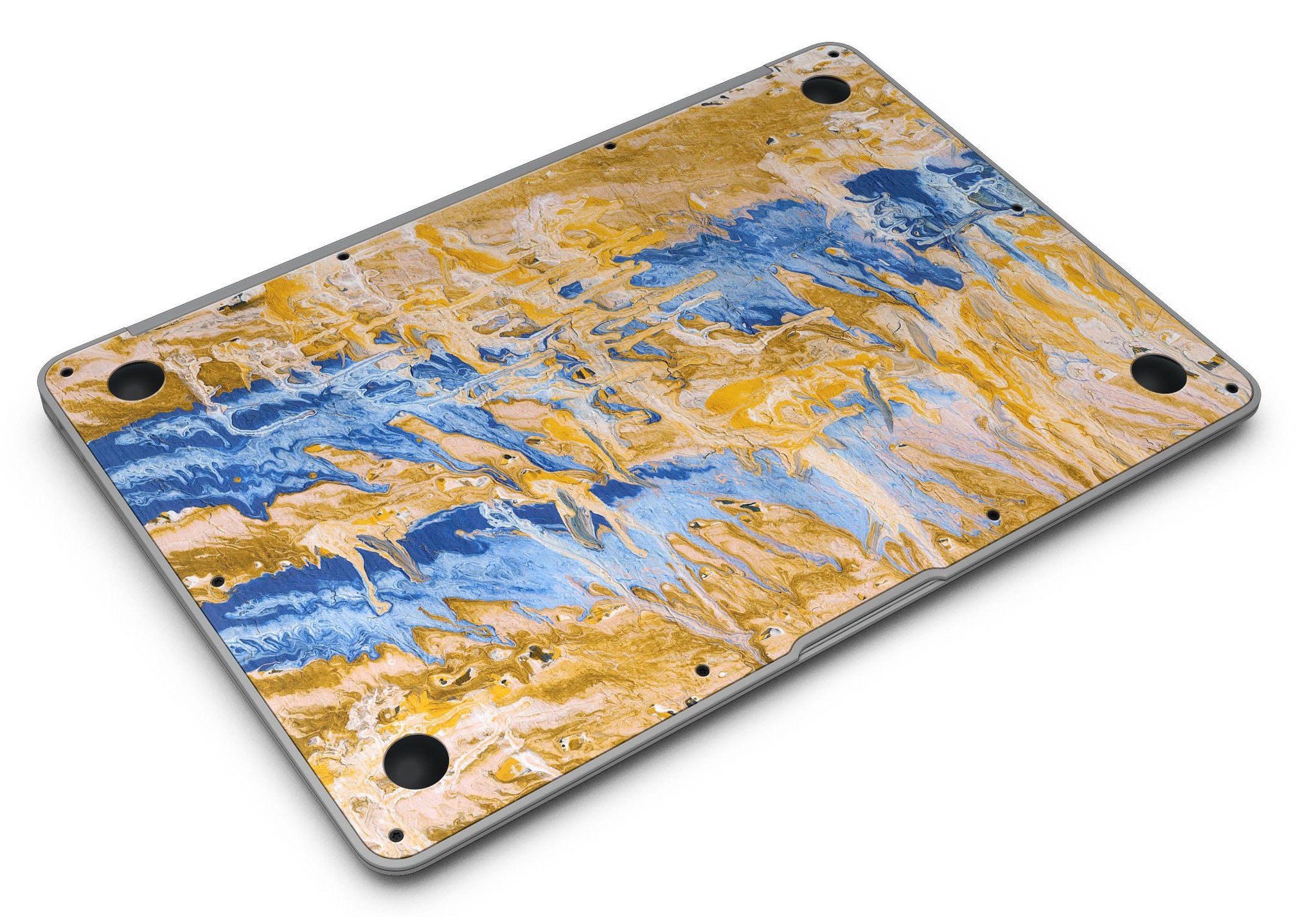 Abstract Wet Paint Blue and Gold Skin Kit for MacBook Air, showcasing a vibrant design with blue and gold colors.