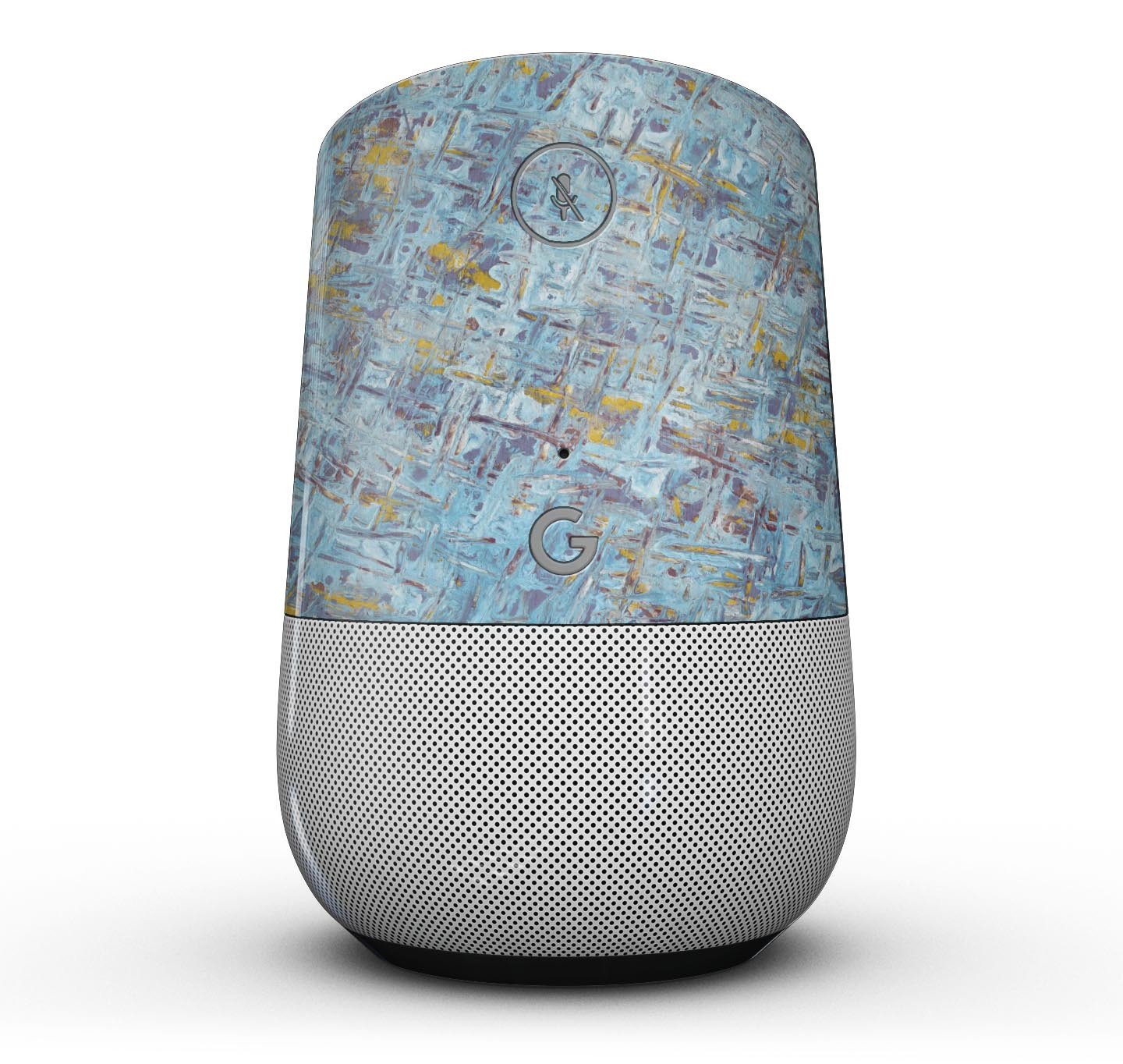 Abstract Wet Paint Blue Crossed Full-Body Skin Kit for Google Home Assistant, showcasing a vibrant and unique design.