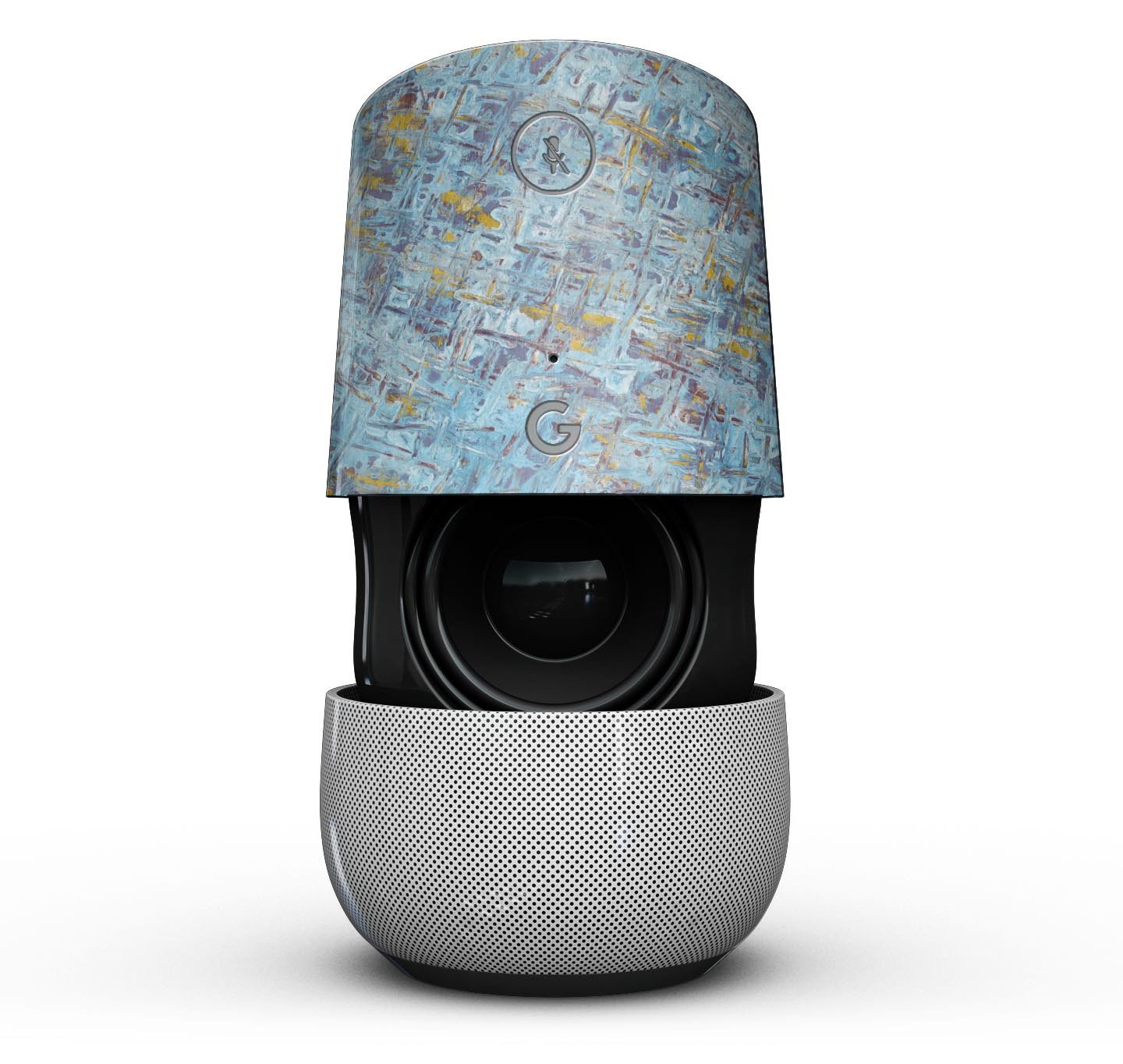 Abstract Wet Paint Blue Crossed Full-Body Skin Kit for Google Home Assistant, showcasing a vibrant and unique design.