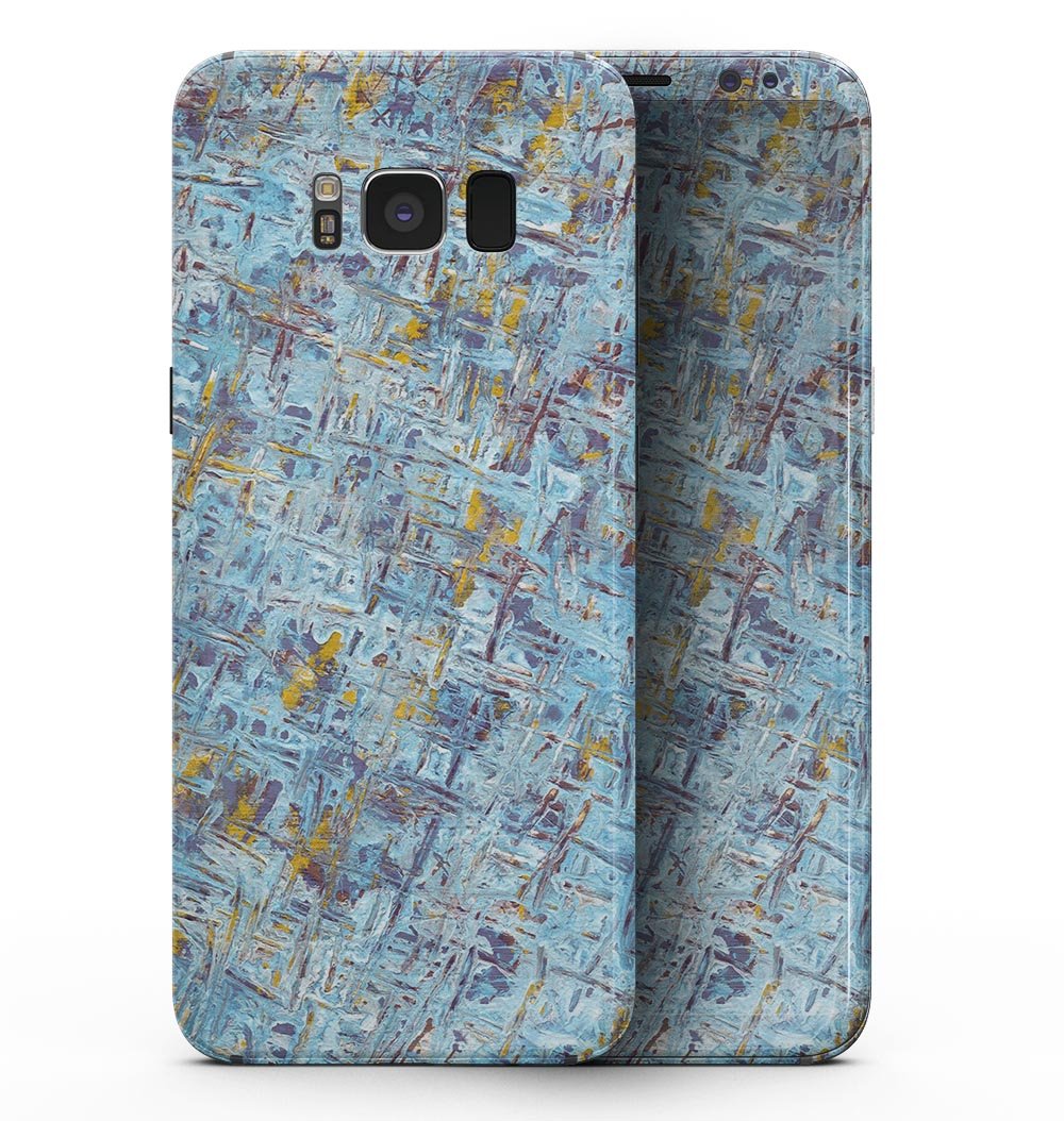 Samsung Galaxy S8 with Abstract Wet Paint Blue Crossed full-body skin, showcasing vibrant colors and sleek design.