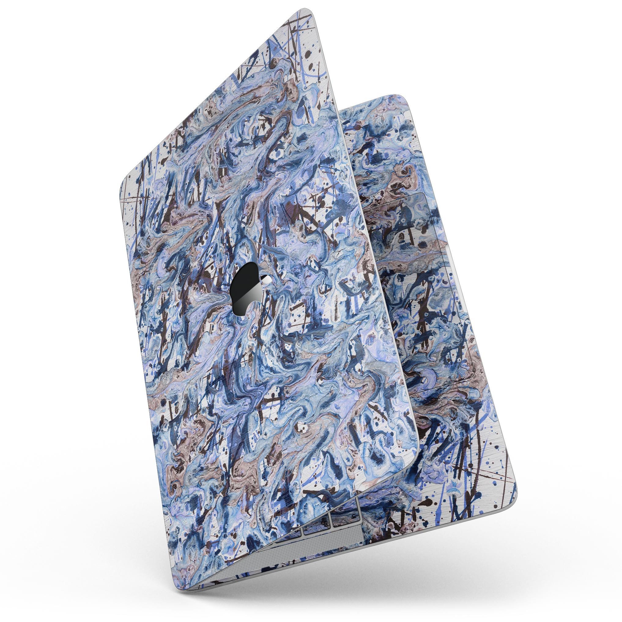 Abstract Wet Paint Blues skin kit for MacBook Pro with Touch Bar, showcasing vibrant colors and sleek design.