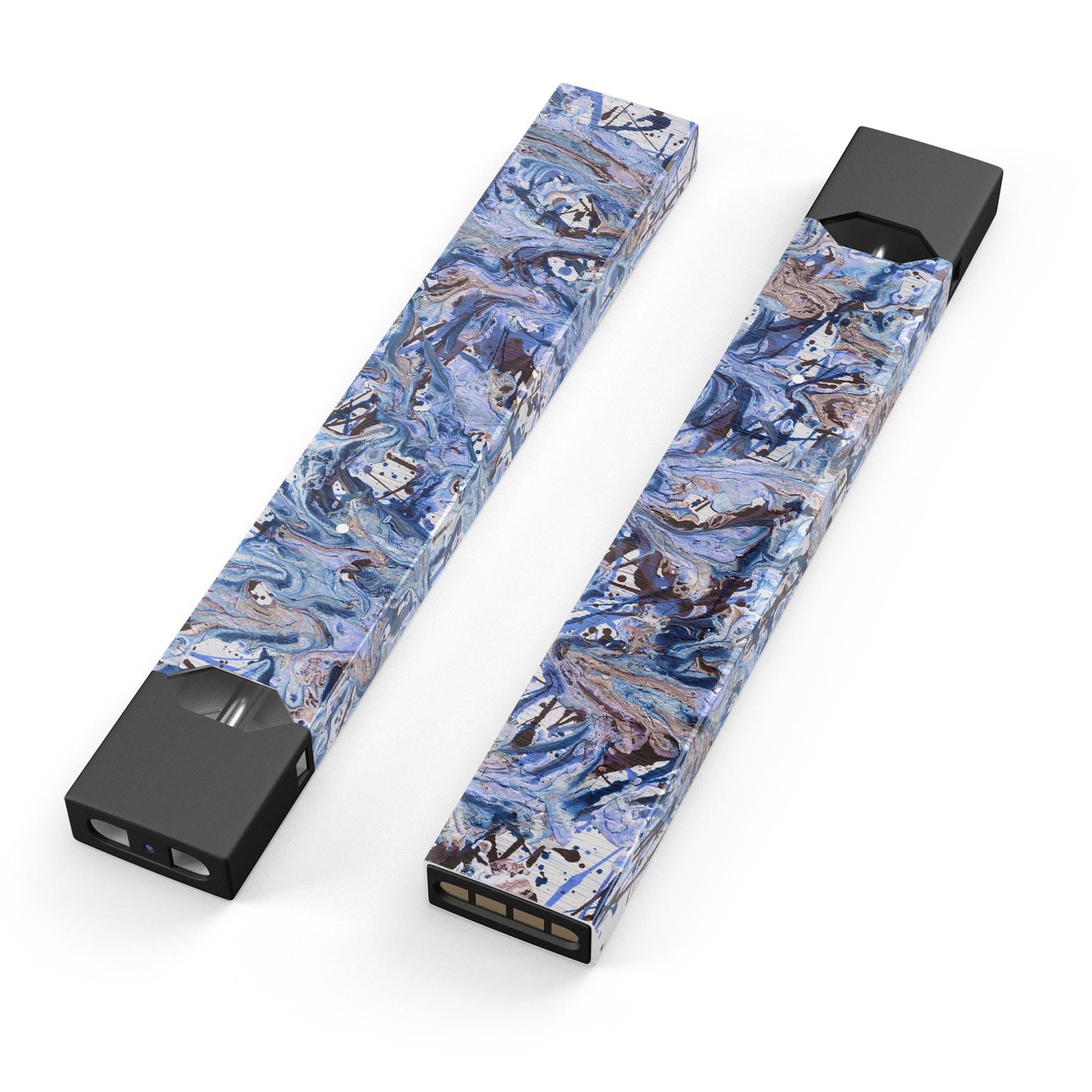 Abstract Wet Paint Blues skin-wrap sticker designed for JUUL vaping device, showcasing vibrant colors and a sleek finish.