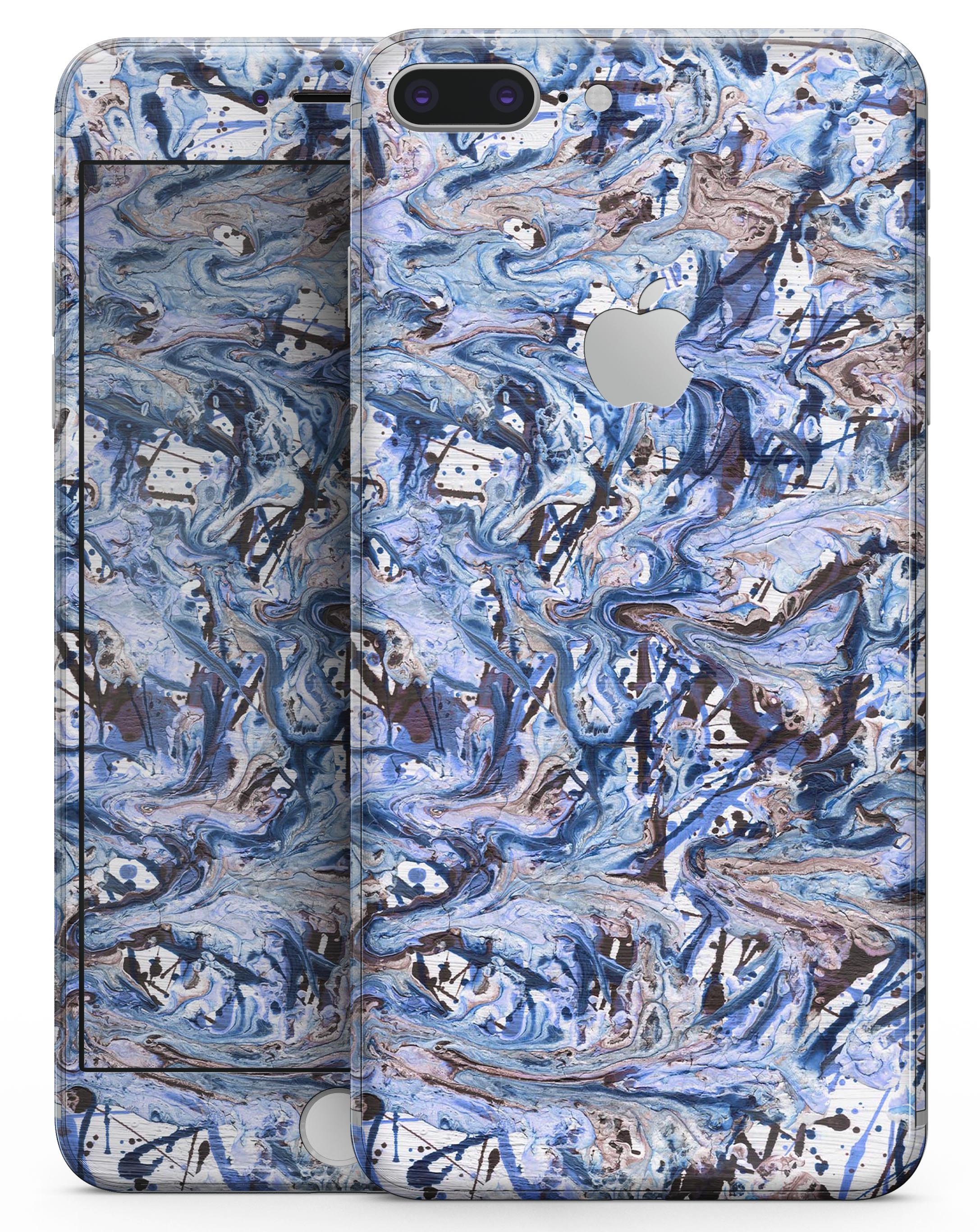 Abstract Wet Paint Blues skin for iPhone 8 and 8 Plus, showcasing vibrant colors and artistic design on a sleek device.