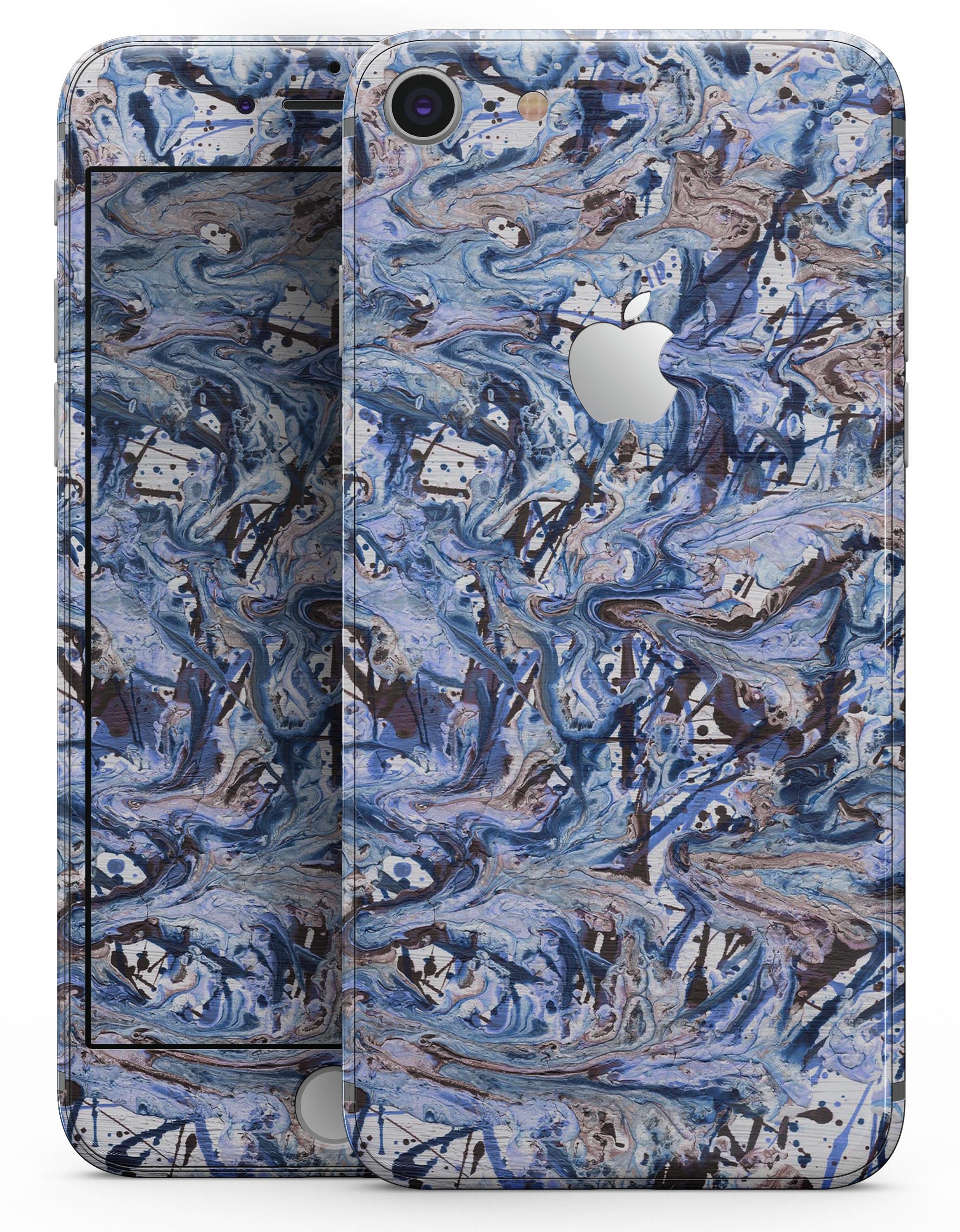 Abstract Wet Paint Blues skin for iPhone 8 and 8 Plus, showcasing vibrant colors and artistic design on a sleek device.