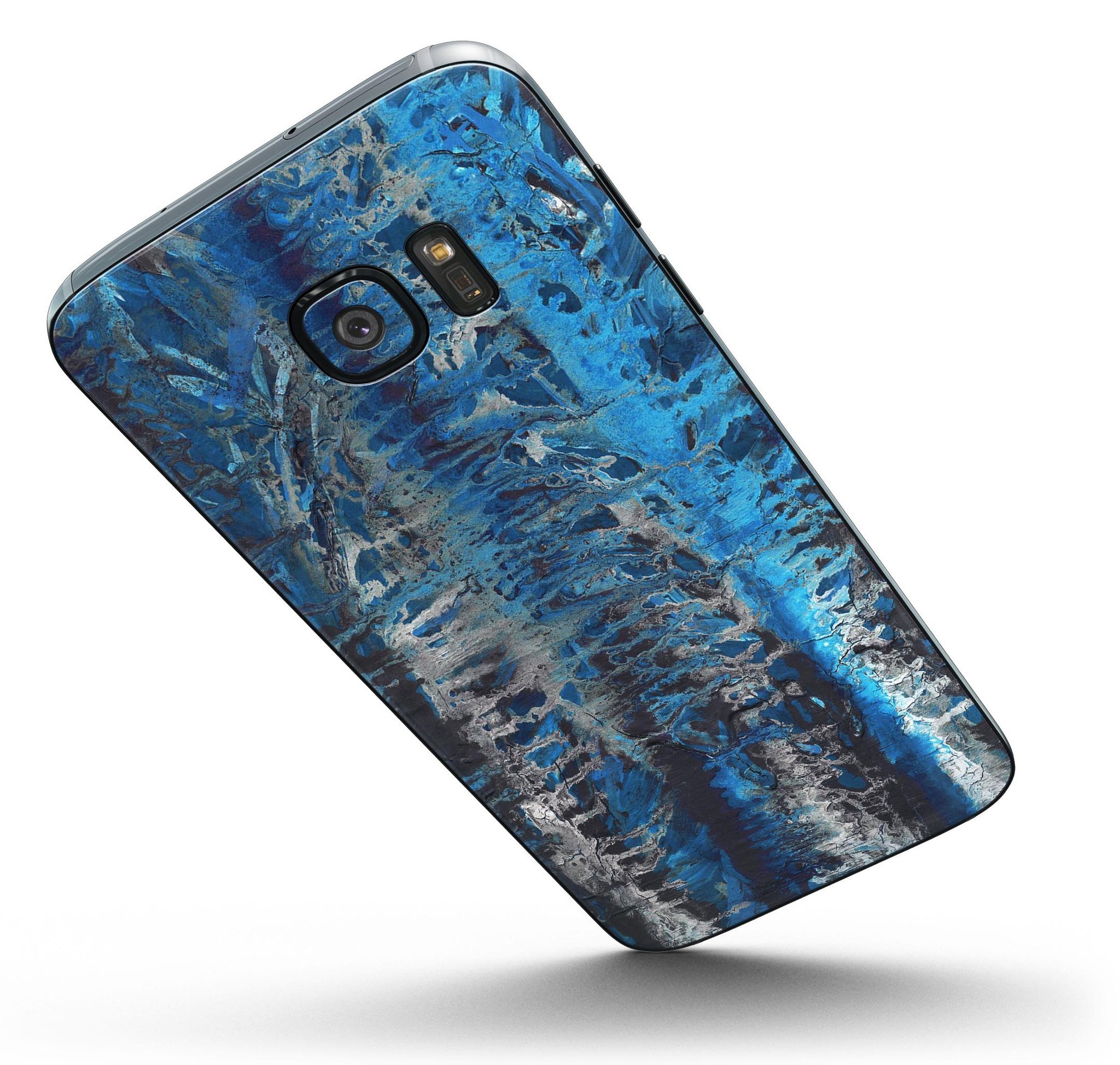 Abstract Wet Paint Blues v8 skin kit for Samsung Galaxy S7/S7 Edge, showcasing vibrant colors and precision cuts for a perfect fit.