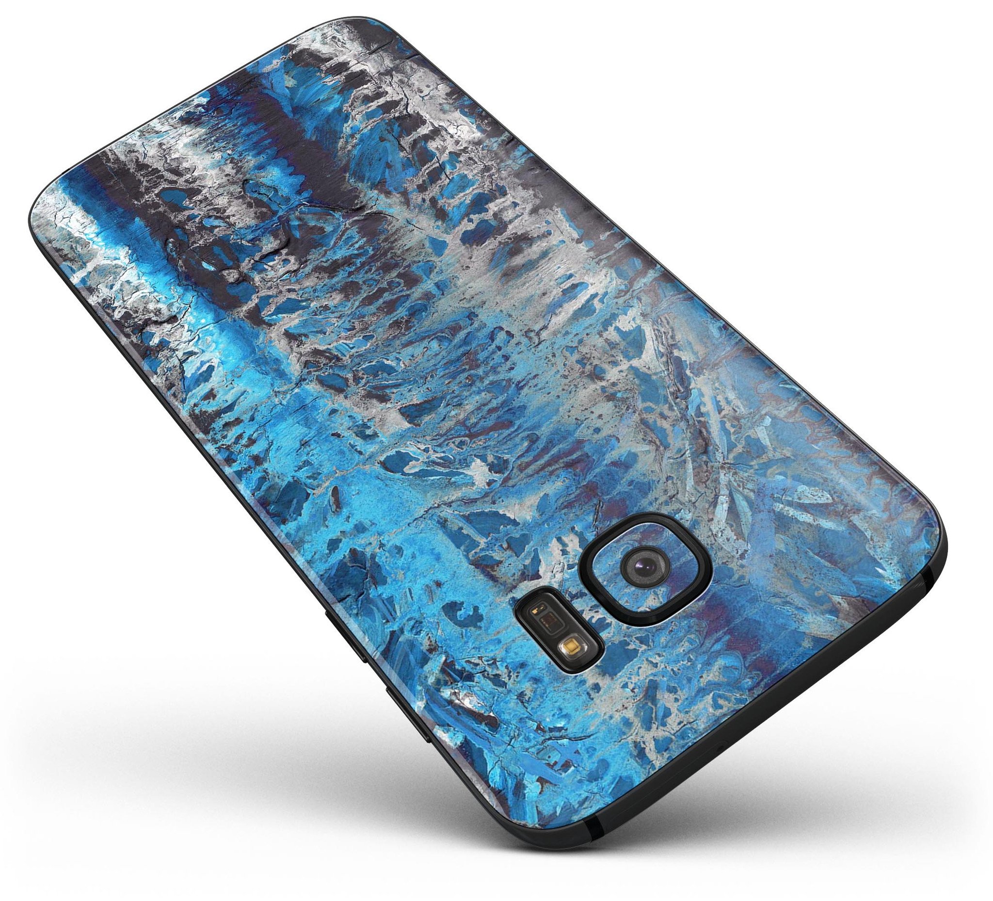 Abstract Wet Paint Blues v8 skin kit for Samsung Galaxy S7/S7 Edge, showcasing vibrant colors and precision cuts for a perfect fit.
