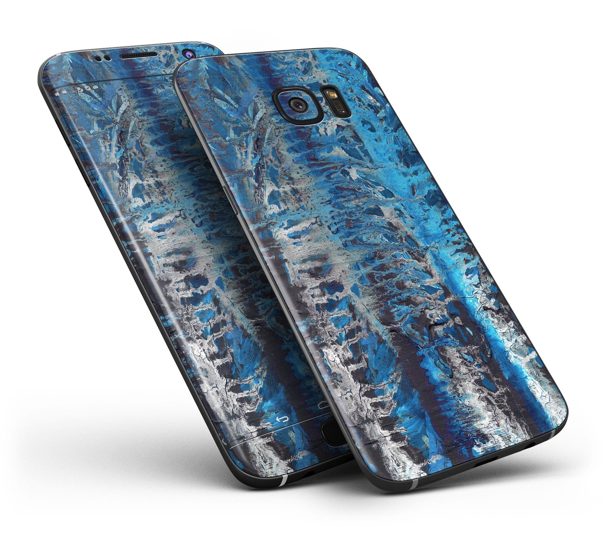 Abstract Wet Paint Blues v8 skin kit for Samsung Galaxy S7/S7 Edge, showcasing vibrant colors and precision cuts for a perfect fit.